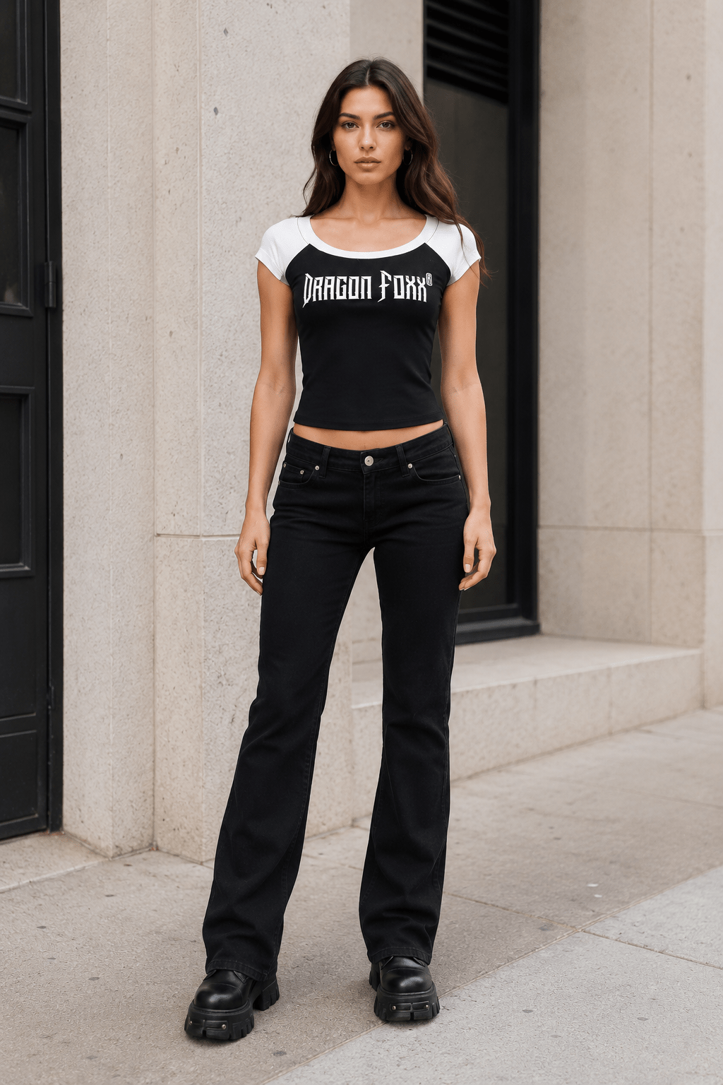 DF Black with White Women's Color Block Raglan Baby T-ShirtDF Black with White Women's Color Block Raglan Baby T-Shirt260507PODAA1217001