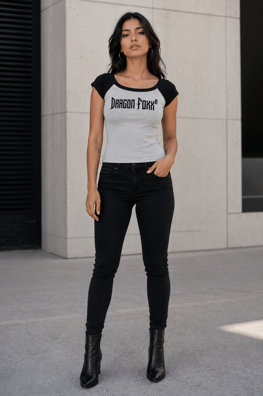 DF Flower Gray with Black Women's Color Block Raglan Baby T-ShirtColor Block Raglan Baby T-ShirtDF Flower Gray with Black Women's Color Block Raglan Baby T-Shirt260507PODAA1654001
