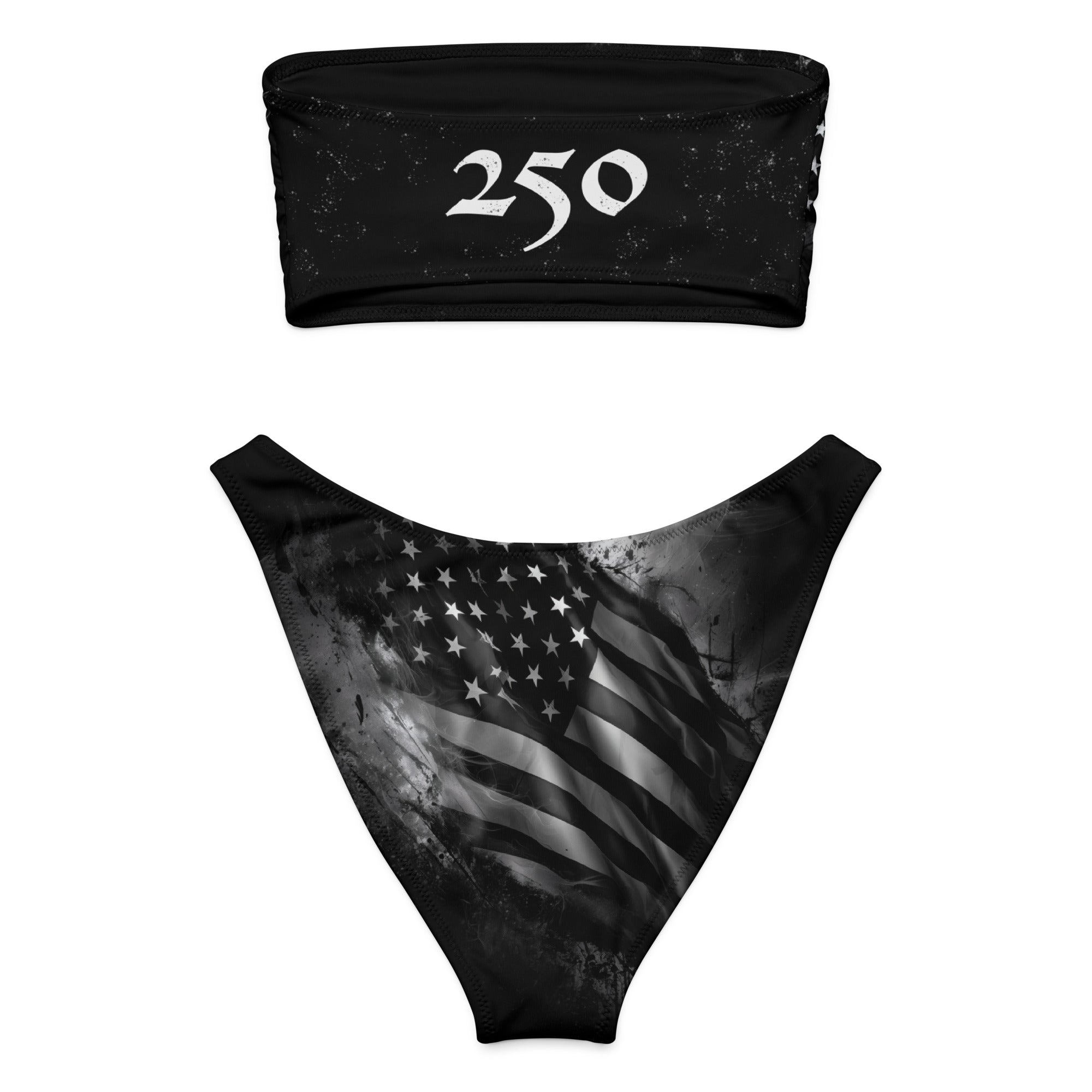 Happy 250 USA Black and White Flag Eco Bandeau BikiniEco Bandeau Bikini SetsProduct mockup8039428_22671