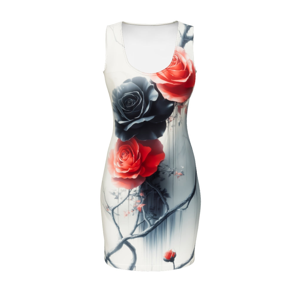 Noir Blossom Reverie - Bodycon Dress