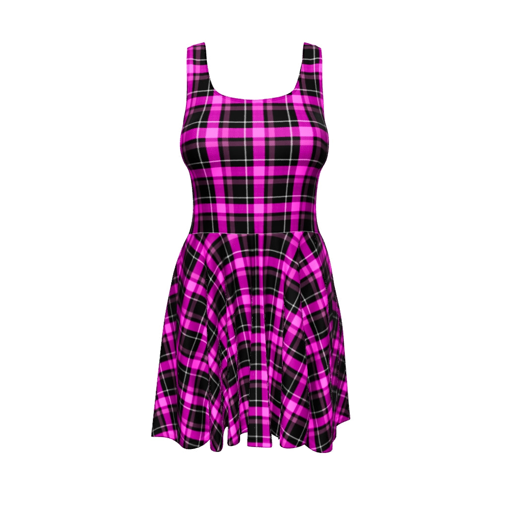 Pink Hexfire Plaid Skater Dress