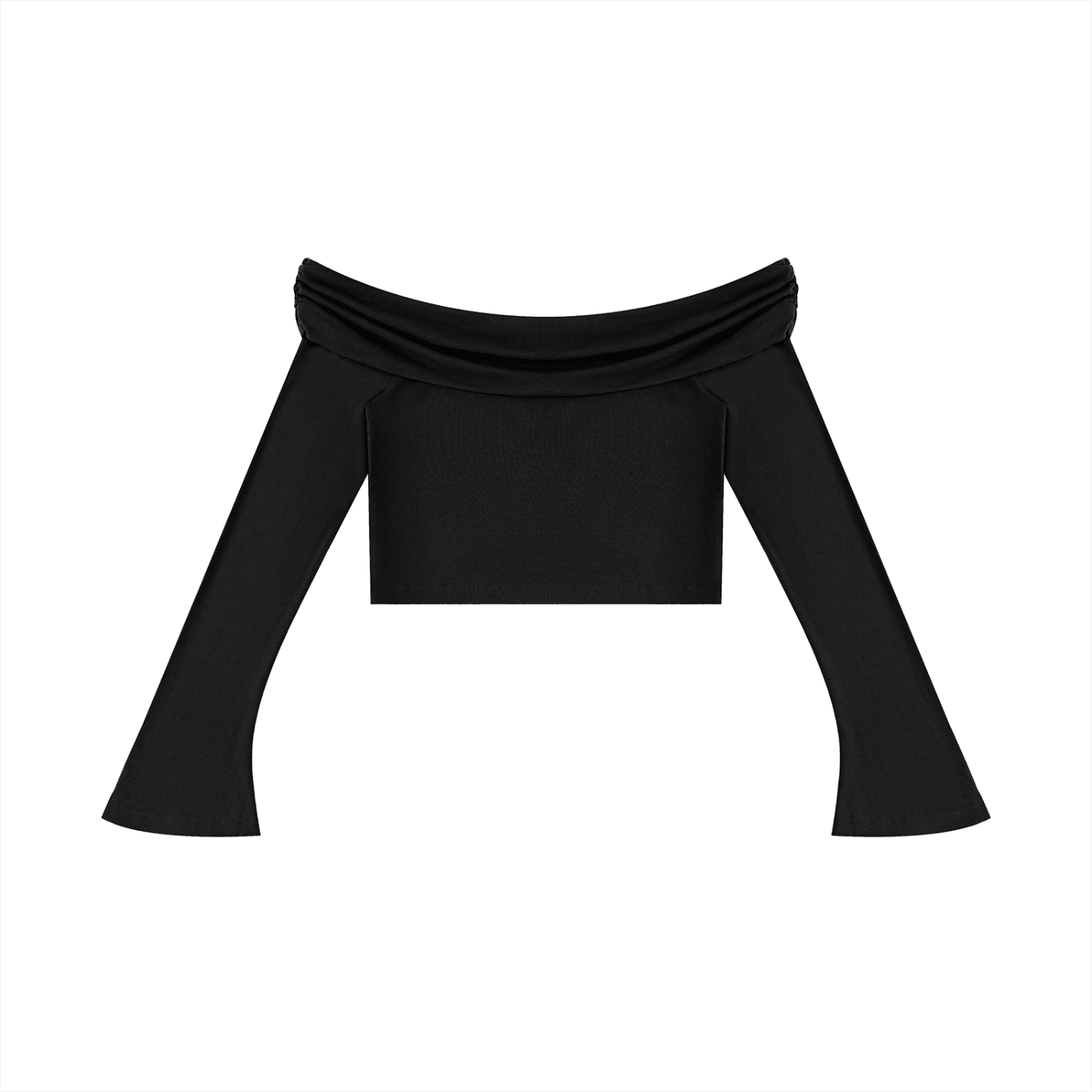 Women's Black Off - the - Shoulder Bell Sleeve Crop T-ShirtOff - the - Shoulder Bell Sleeve Crop T-ShirtWomen's Black Off - the - Shoulder Bell Sleeve Crop T-Shirt260507PODND2274001