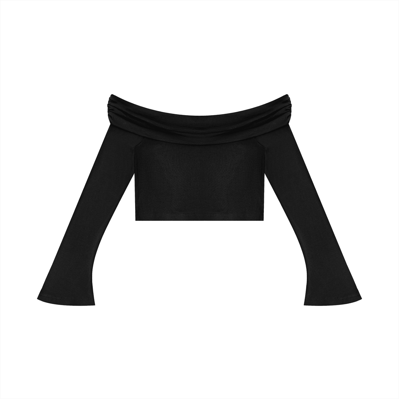 Women's Black Off - the - Shoulder Bell Sleeve Crop T-ShirtOff - the - Shoulder Bell Sleeve Crop T-ShirtWomen's Black Off - the - Shoulder Bell Sleeve Crop T-Shirt260507PODND2274001