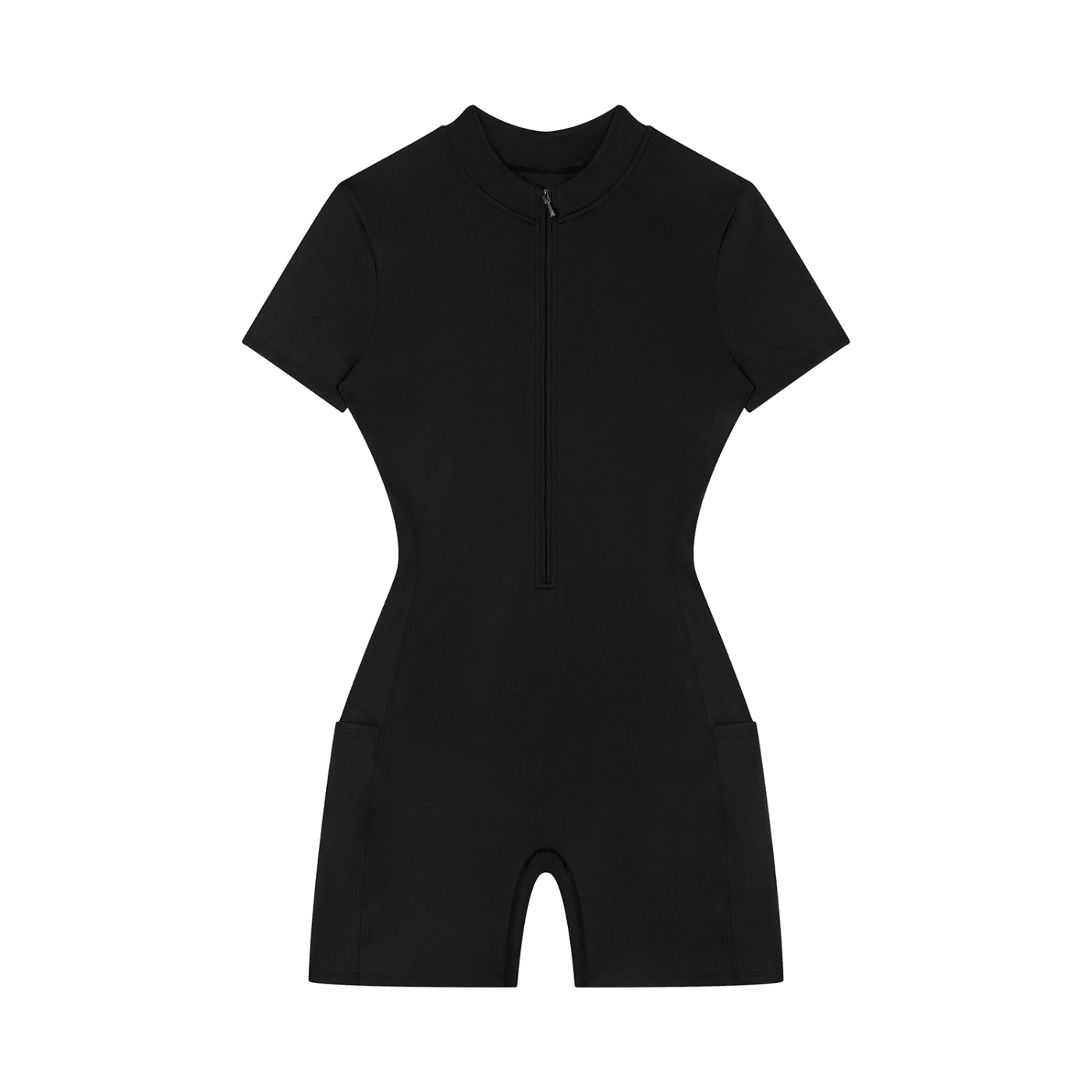 Women's Black Quarter-Zip Short Sleeve RomperRomperWomen's Black Quarter-Zip Short Sleeve Romper260617PODAG2565001