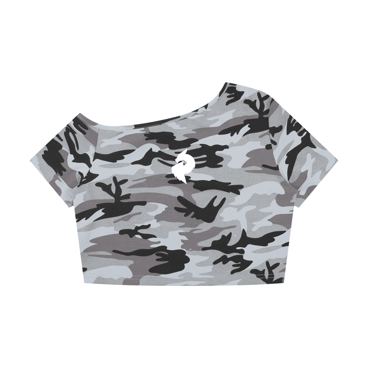 Women's Camo Off-Shoulder Crop T-ShirtCrop Top TeeWomen's Camo Off-Shoulder Crop T-Shirt260805PODAA3362001