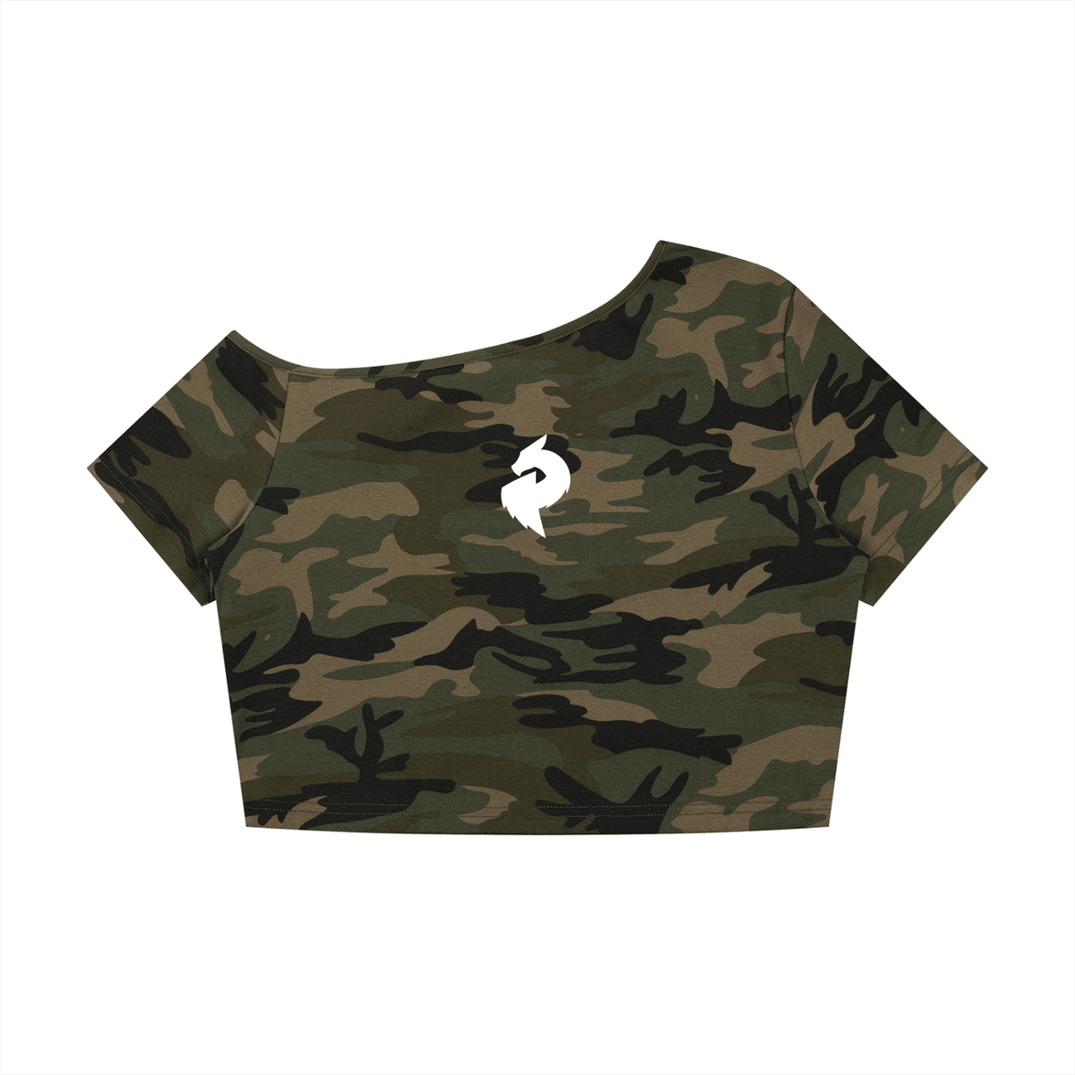 Women's Camo Off-Shoulder Crop T-ShirtCrop Top TeeWomen's Camo Off-Shoulder Crop T-Shirt260805PODAA3362013