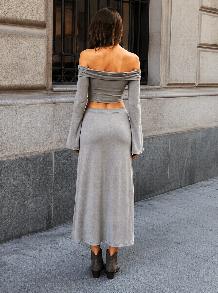 Women's Gray Knit Maxi SkirtKnit Maxi SkirtWomen's Gray Knit Maxi Skirt260505PODBL4268001