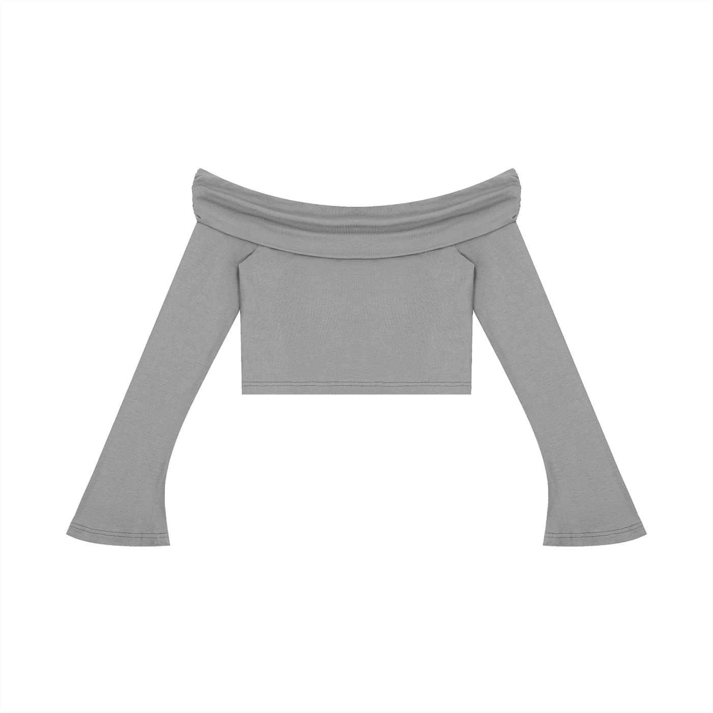 Women's Gray Off - the - Shoulder Bell Sleeve Crop T-ShirtOff - the - Shoulder Bell Sleeve Crop T-ShirtWomen's Gray Off - the - Shoulder Bell Sleeve Crop T-Shirt260507PODND2285001