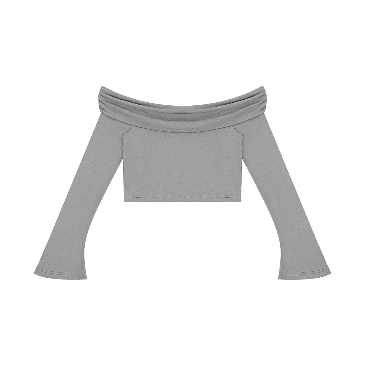 Women's Gray Off - the - Shoulder Bell Sleeve Crop T-ShirtOff - the - Shoulder Bell Sleeve Crop T-ShirtWomen's Gray Off - the - Shoulder Bell Sleeve Crop T-Shirt260507PODND2285001