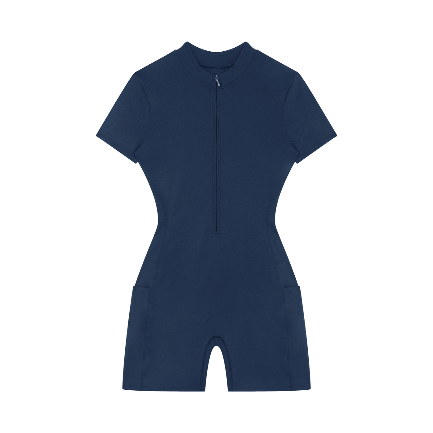 Women's Navy Blue Quarter-Zip Short Sleeve RomperRomperWomen's Navy Blue Quarter-Zip Short Sleeve Romper260618PODAG2649001