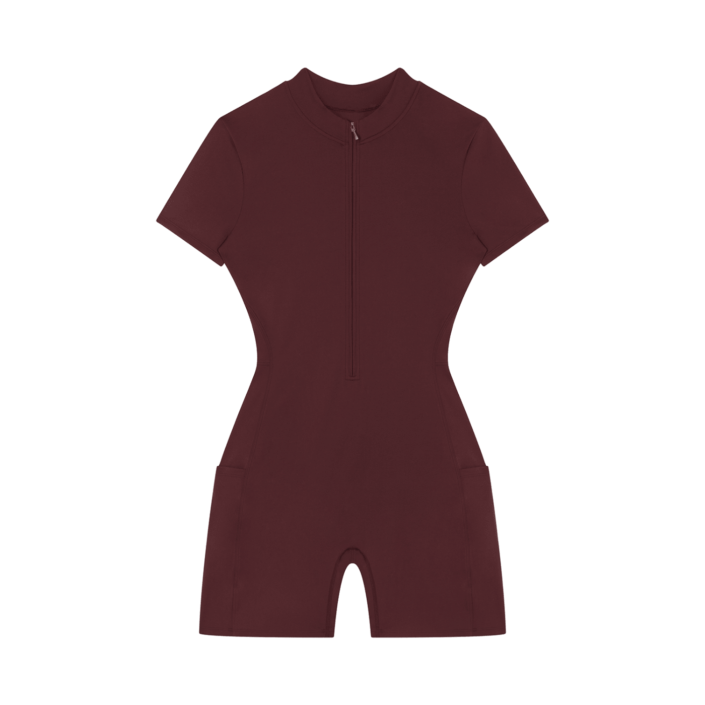 Women's Wine Red Quarter-Zip Short Sleeve RomperRomperWomen's Wine Red Quarter-Zip Short Sleeve Romper260618PODAG2694001