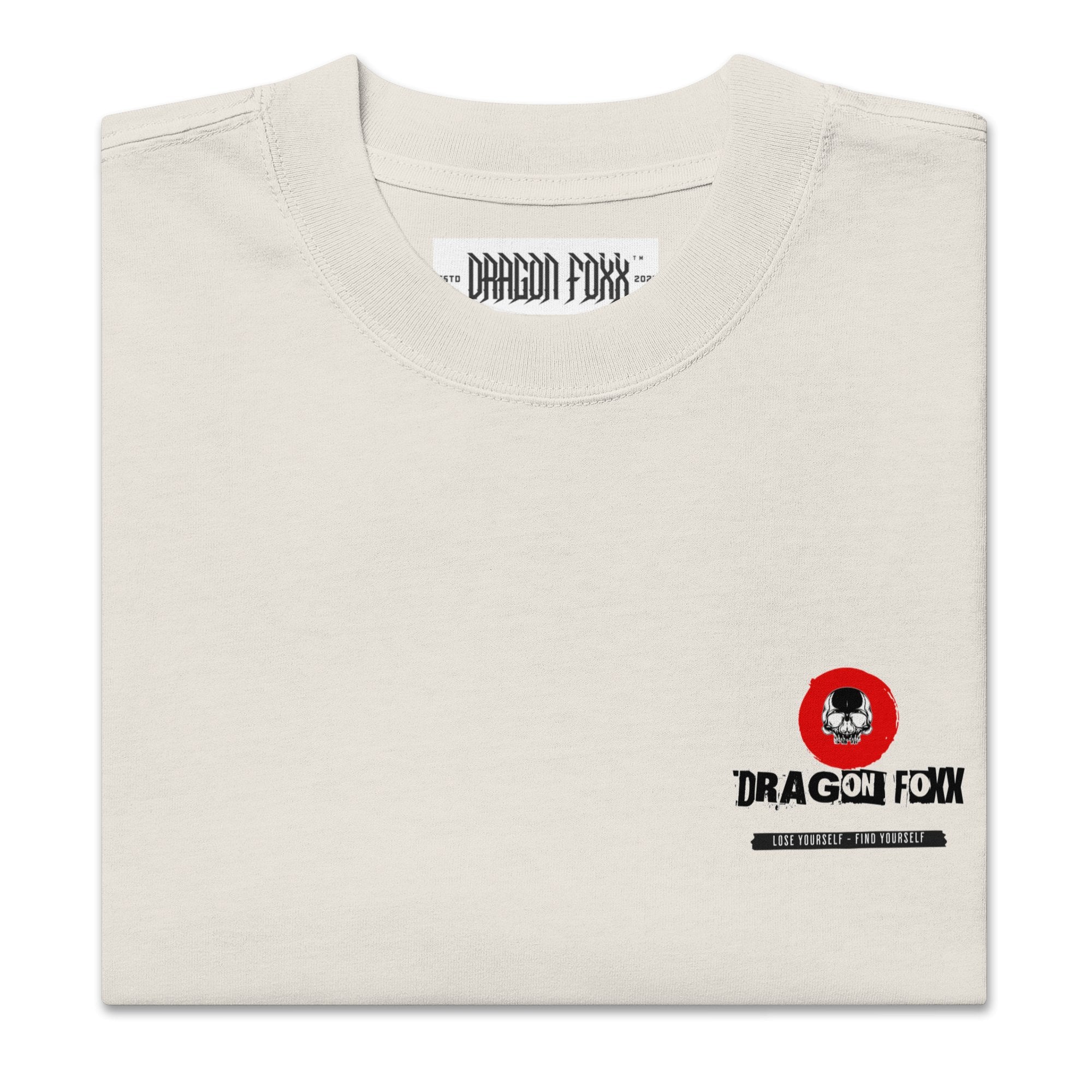 Dragon Foxx™ - Eclipse Isle - Men's Bone Oversized Faded T-ShirtMen's T-Shirts7344420_17570