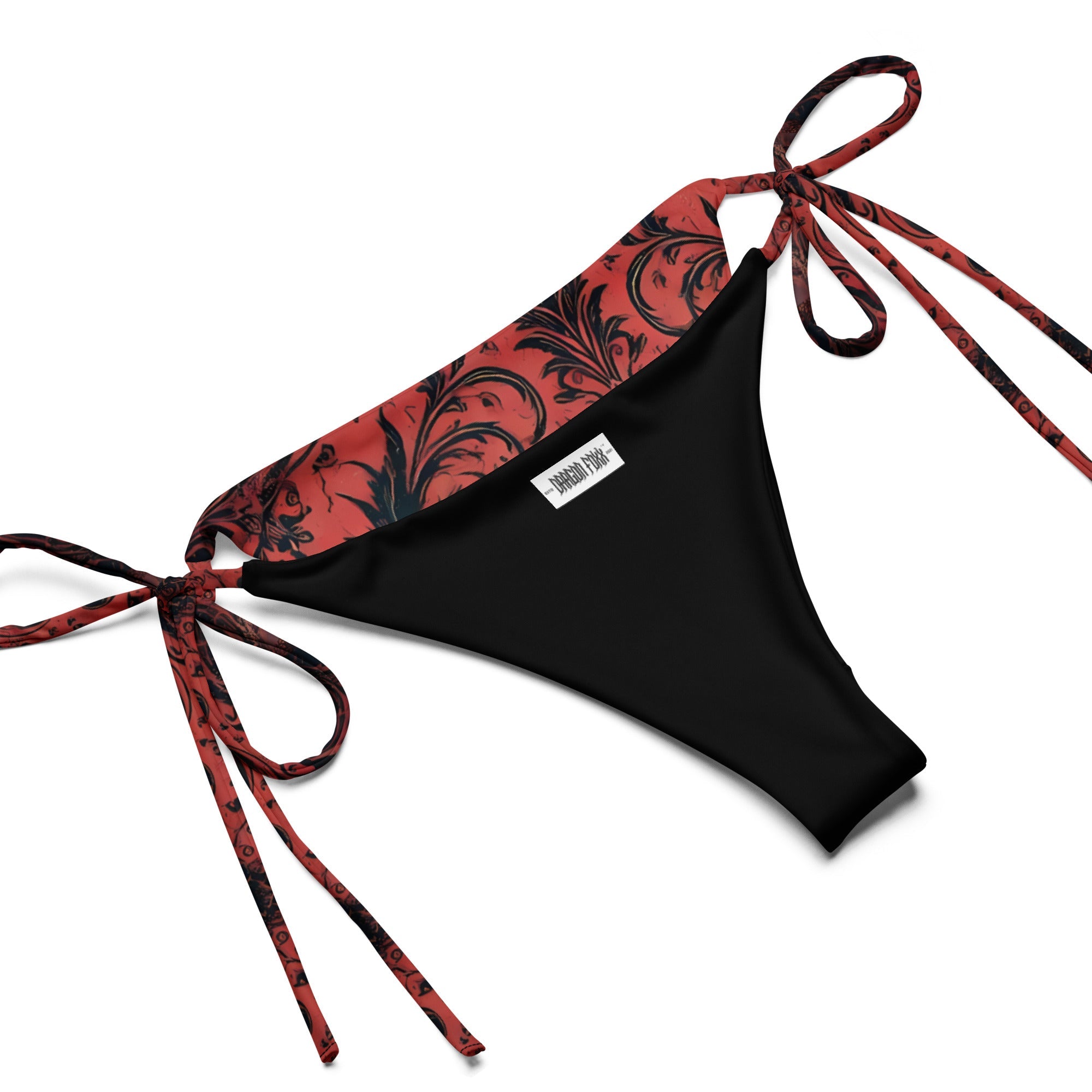 Dark Bloom - Red and Black Floral Eco String Bikini - Eco String Bikini Set - DRAGON FOXX™ - Dark Bloom - Red and Black Floral Eco String Bikini - 6770051_16553 - 2XS - Floral - String Bikini - Dark Bloom - Dark Bloom Bikini - Dark Bloom Eco String Bikini