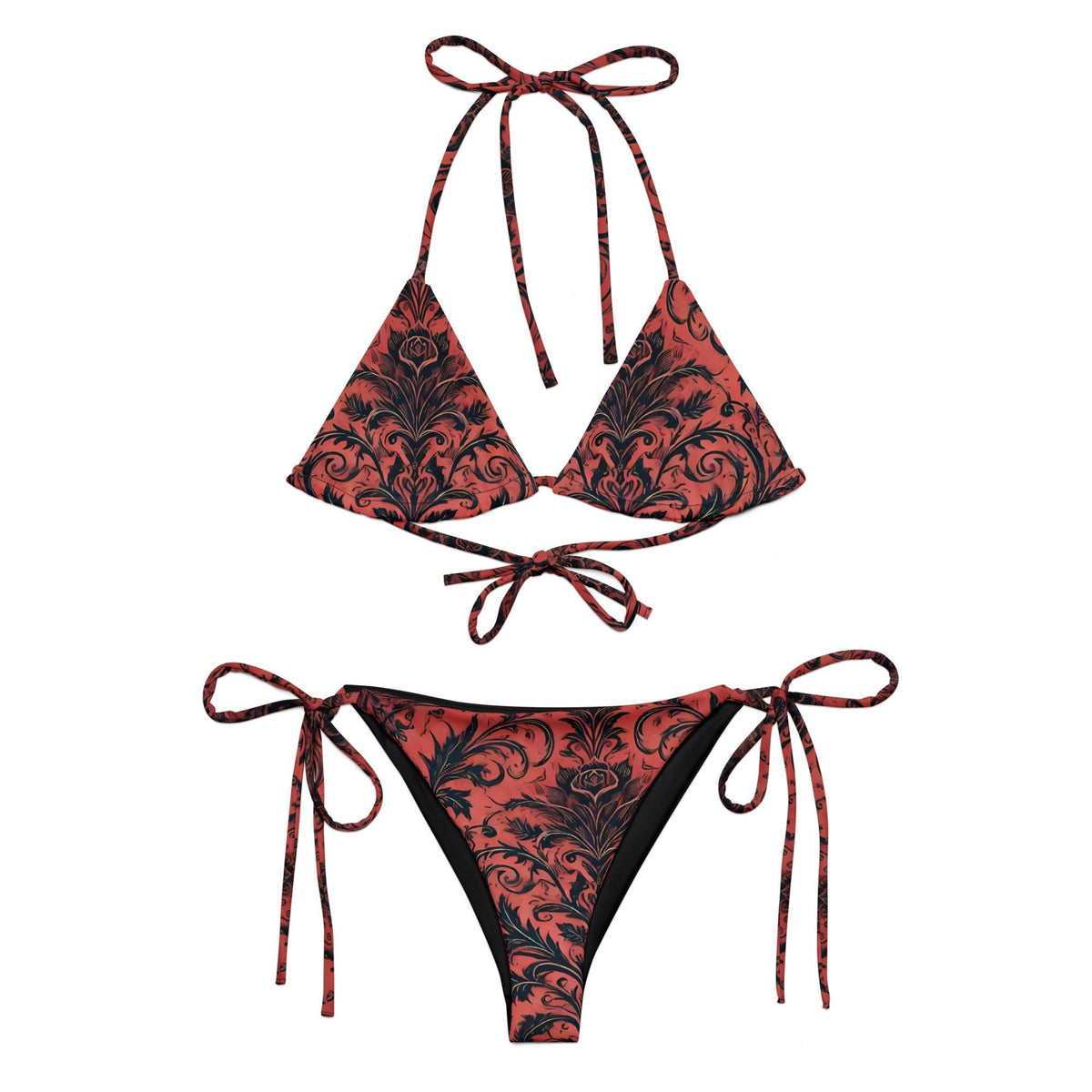 Dark Bloom - Red and Black Floral Eco String Bikini – Dragon Foxx®