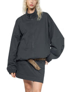 Dark Gray Stand Collar Bomber JacketDark Gray Stand Collar Bomber Jacket251024PODQX1038001