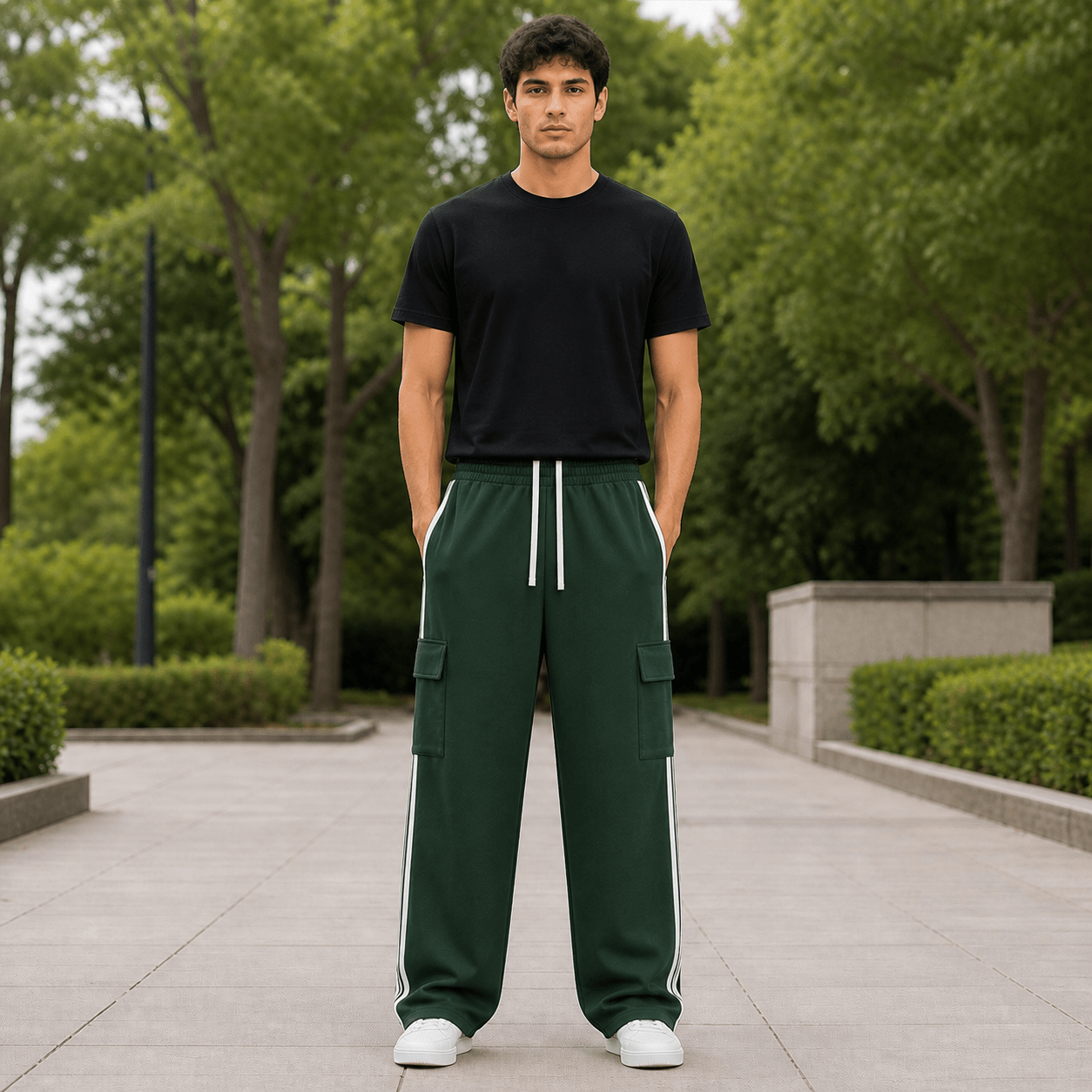 DF Blackish Green Side Stripe Straight - Leg PantsSide Stripe Straight - Leg PantsDF Blackish Green Side Stripe Straight - Leg Pants260424PODPX1813001