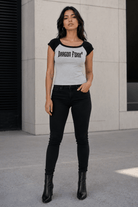 DF Flower Gray with Black Women's Color Block Raglan Baby T-ShirtColor Block Raglan Baby T-ShirtDF Flower Gray with Black Women's Color Block Raglan Baby T-Shirt260507PODAA1654001