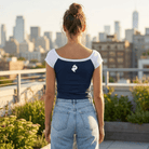 DF Navy Blue with White Women's Color Block Raglan Baby T-ShirtColor Block Raglan Baby T-ShirtDF Navy Blue with White Women's Color Block Raglan Baby T-Shirt260507PODAA1825001