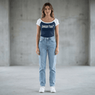 DF Navy Blue with White Women's Color Block Raglan Baby T-ShirtColor Block Raglan Baby T-ShirtDF Navy Blue with White Women's Color Block Raglan Baby T-Shirt260507PODAA1825001