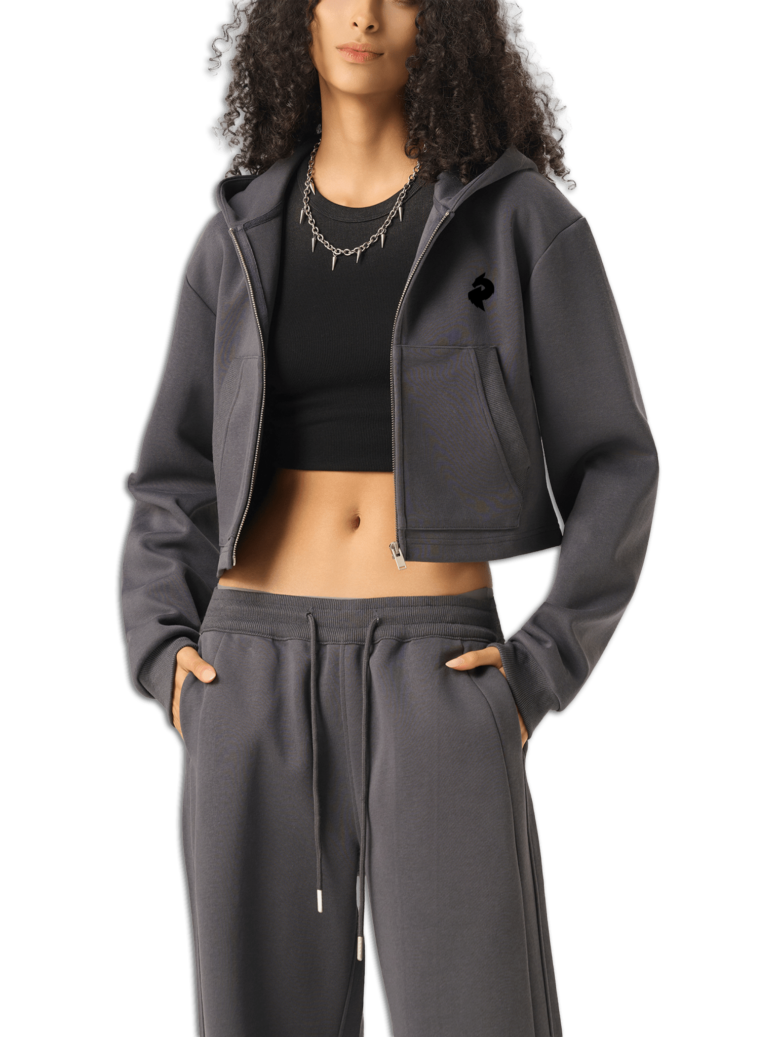 DF Women's Charcoal Gray Essential Cropped Zip - Up HoodieEssential Cropped Zip - Up HoodieDF Women's Charcoal Gray Essential Cropped Zip - Up Hoodie251005PODUA0845001