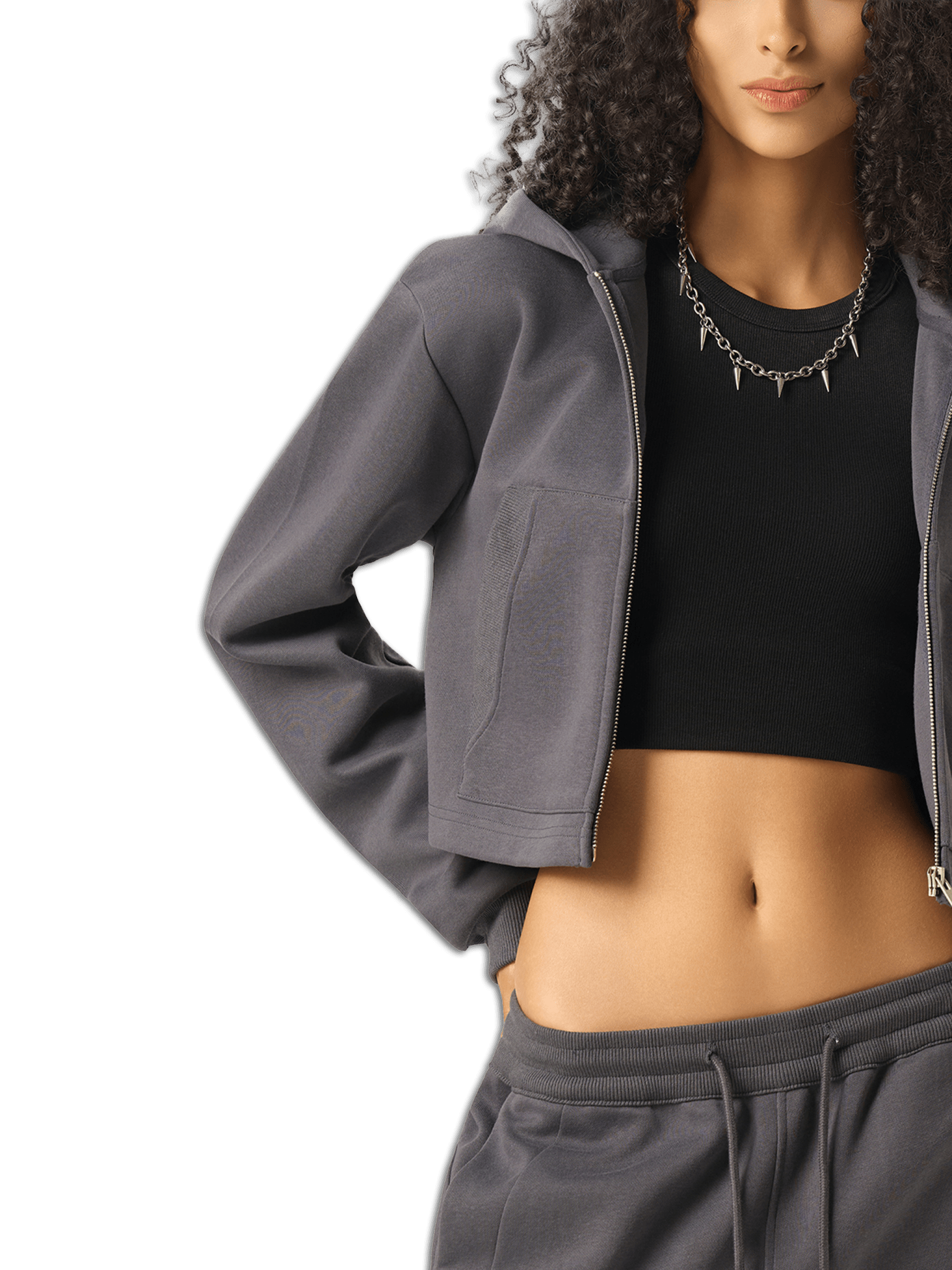 DF Women's Charcoal Gray Essential Cropped Zip - Up HoodieEssential Cropped Zip - Up HoodieDF Women's Charcoal Gray Essential Cropped Zip - Up Hoodie251005PODUA0845001