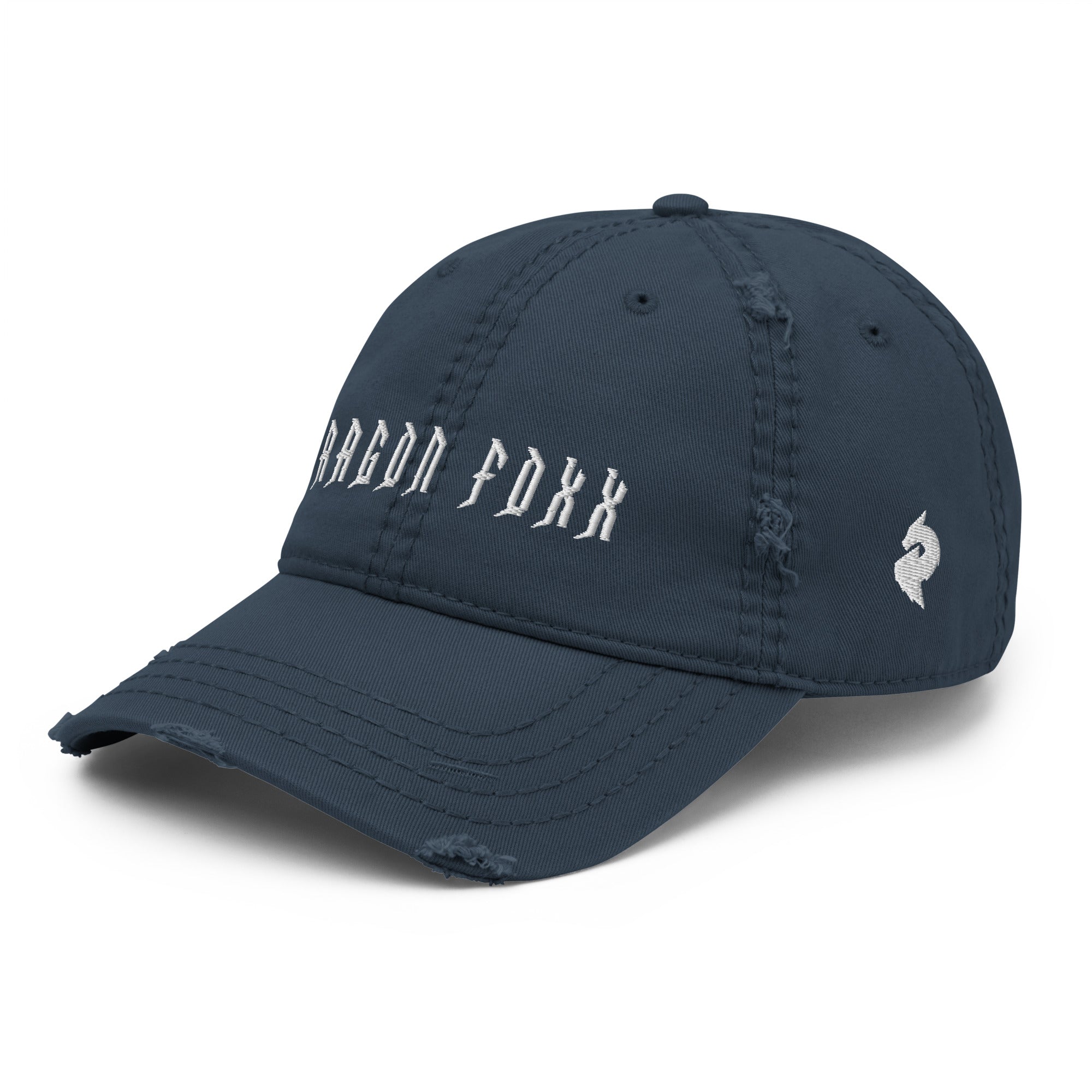 Distressed Dad Hats - White Embroidered - Distressed Dad Hat - DRAGON FOXX™ - Distressed Dad Hats - White Embroidered - 7823977_10991 - Navy - Distressed - One size - Accessories - Black Distressed Hat - Charcoal Grey Distressed Hat