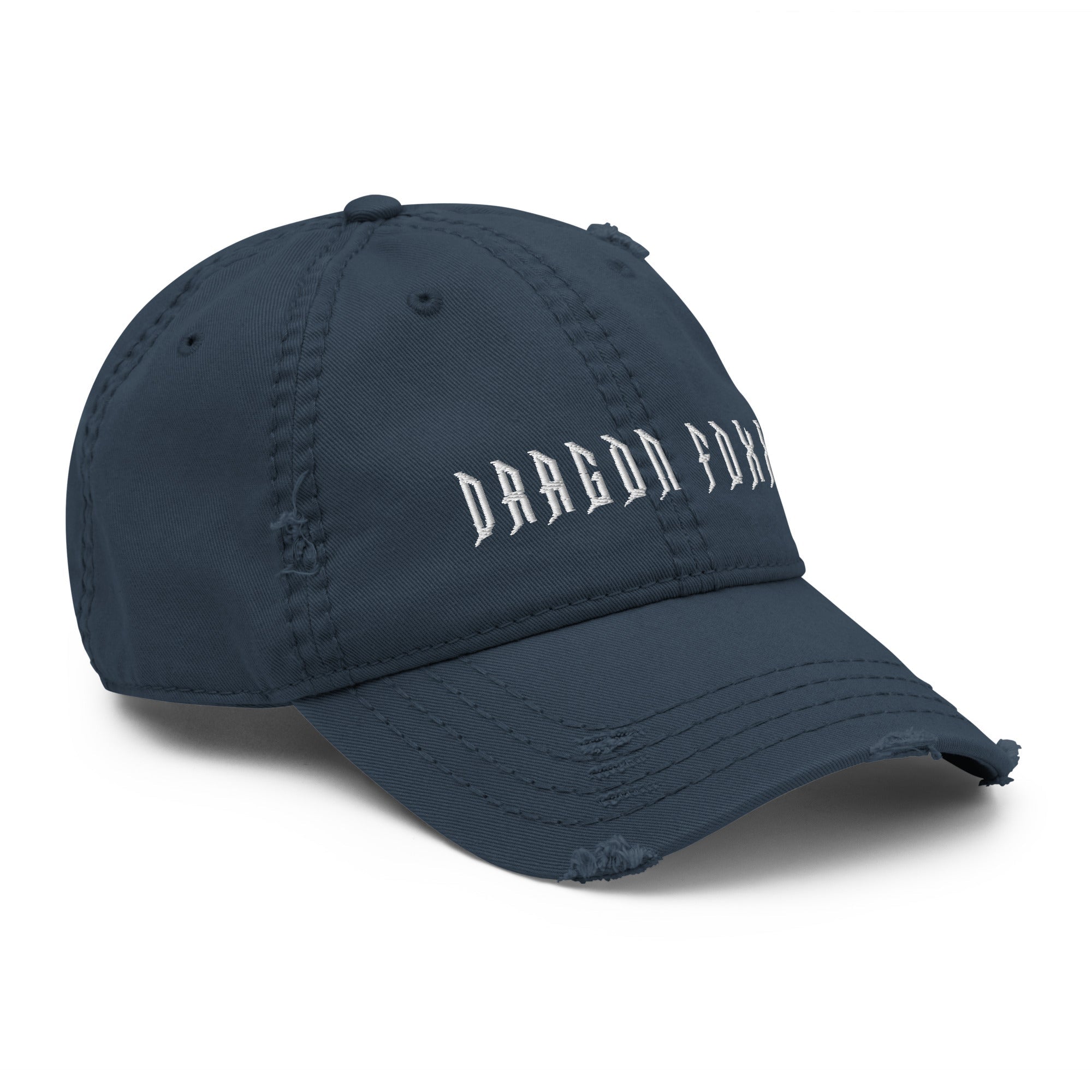 Distressed Dad Hats - White Embroidered - Distressed Dad Hat - DRAGON FOXX™ - Distressed Dad Hats - White Embroidered - 7823977_10991 - Navy - Distressed - One size - Accessories - Black Distressed Hat - Charcoal Grey Distressed Hat