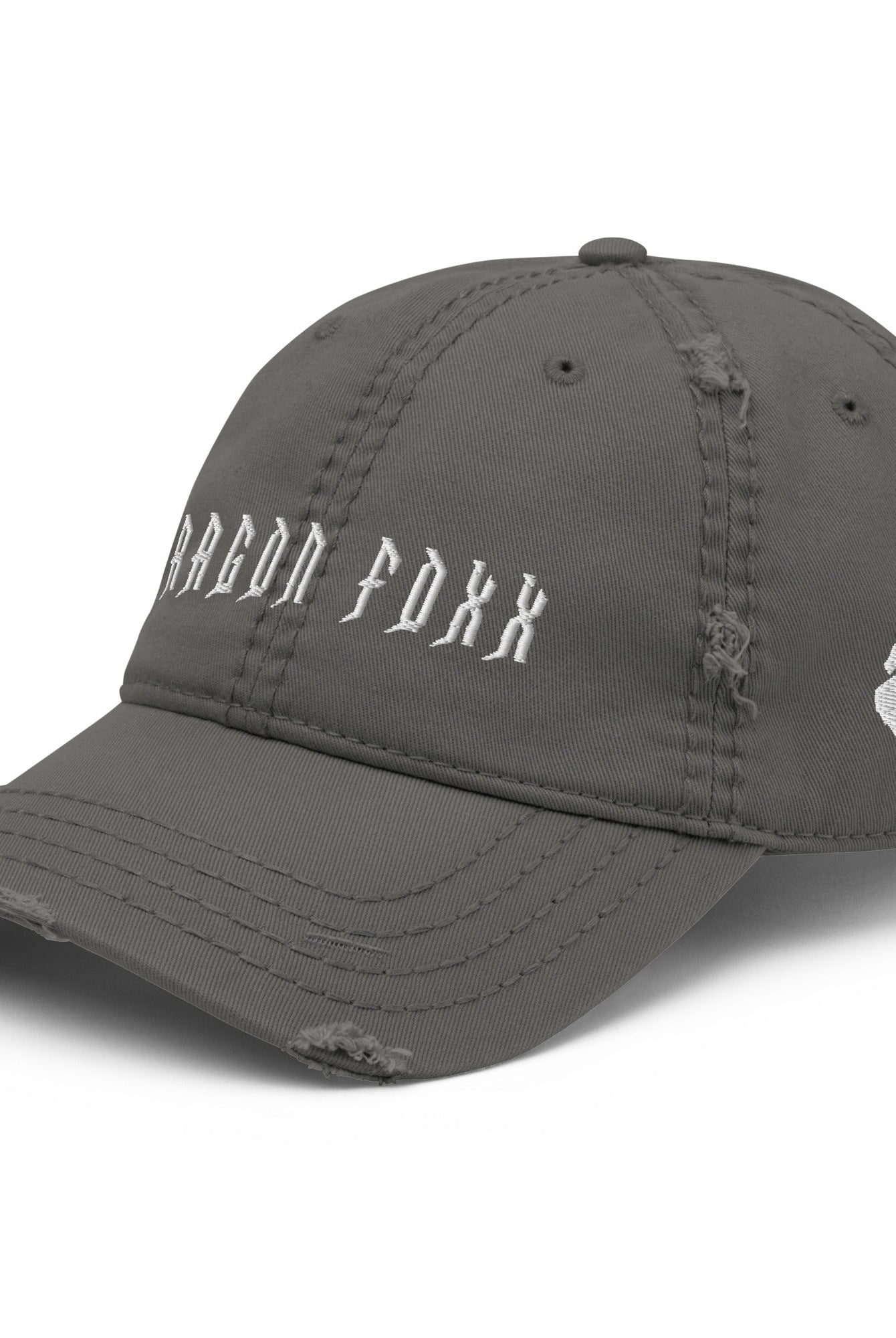 Distressed Dad Hats - White Embroidered - Distressed Dad Hat - DRAGON FOXX™ - Distressed Dad Hats - White Embroidered - 7823977_10992 - Charcoal Grey - Distressed - One size - Accessories - Black Distressed Hat - Charcoal Grey Distressed Hat