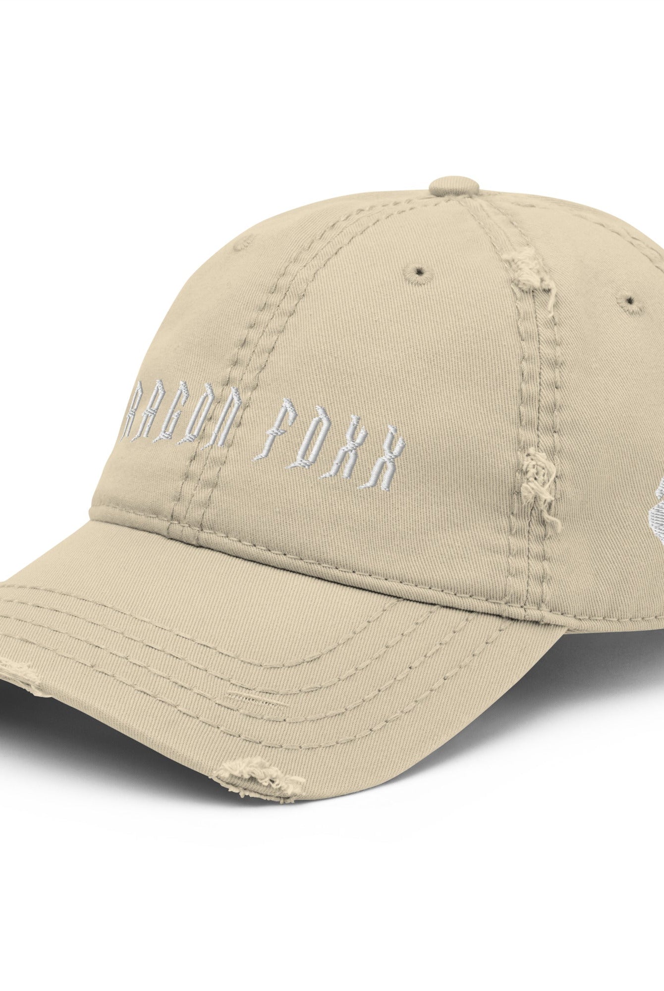 Distressed Dad Hats - White Embroidered - Distressed Dad Hat - DRAGON FOXX™ - Distressed Dad Hats - White Embroidered - 7823977_10993 - Khaki - Distressed - One size - Accessories - Black Distressed Hat - Charcoal Grey Distressed Hat