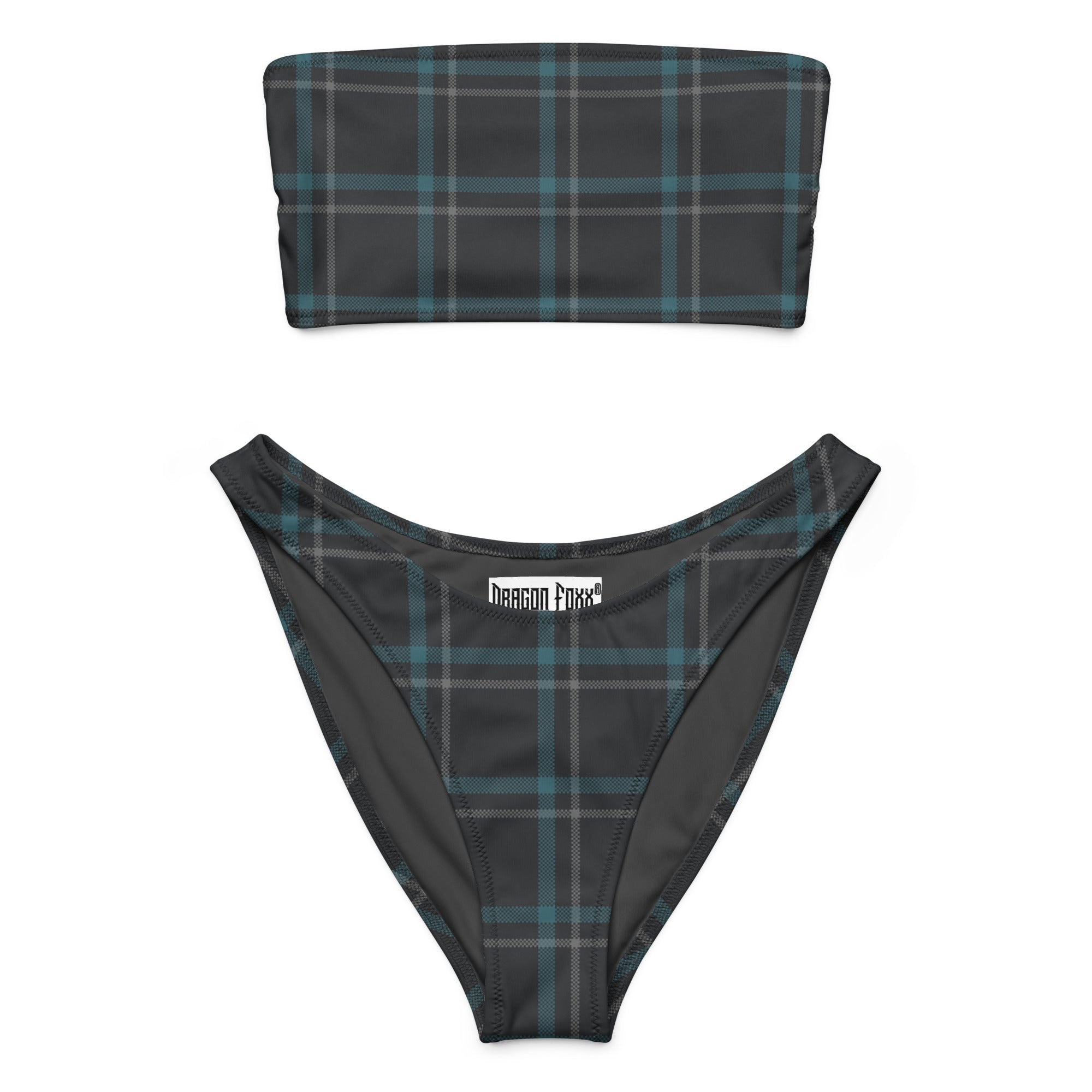 Grey - Teal Plaid Eco Bandeau BikiniEco Bandeau Bikini SetsProduct mockup4380915_22671