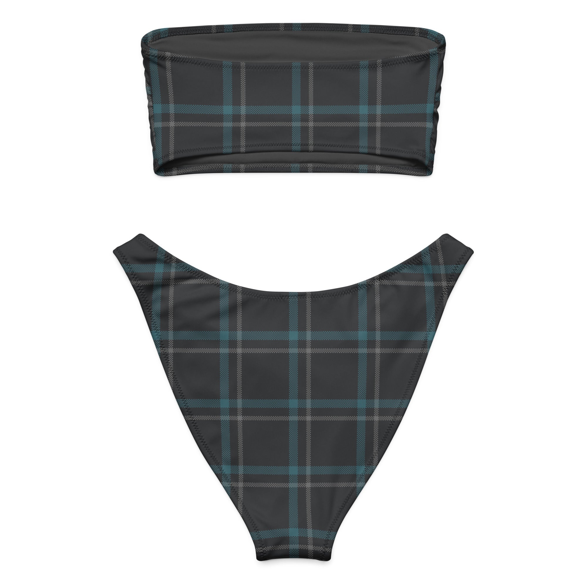 Grey - Teal Plaid Eco Bandeau BikiniEco Bandeau Bikini SetsProduct mockup4380915_22671
