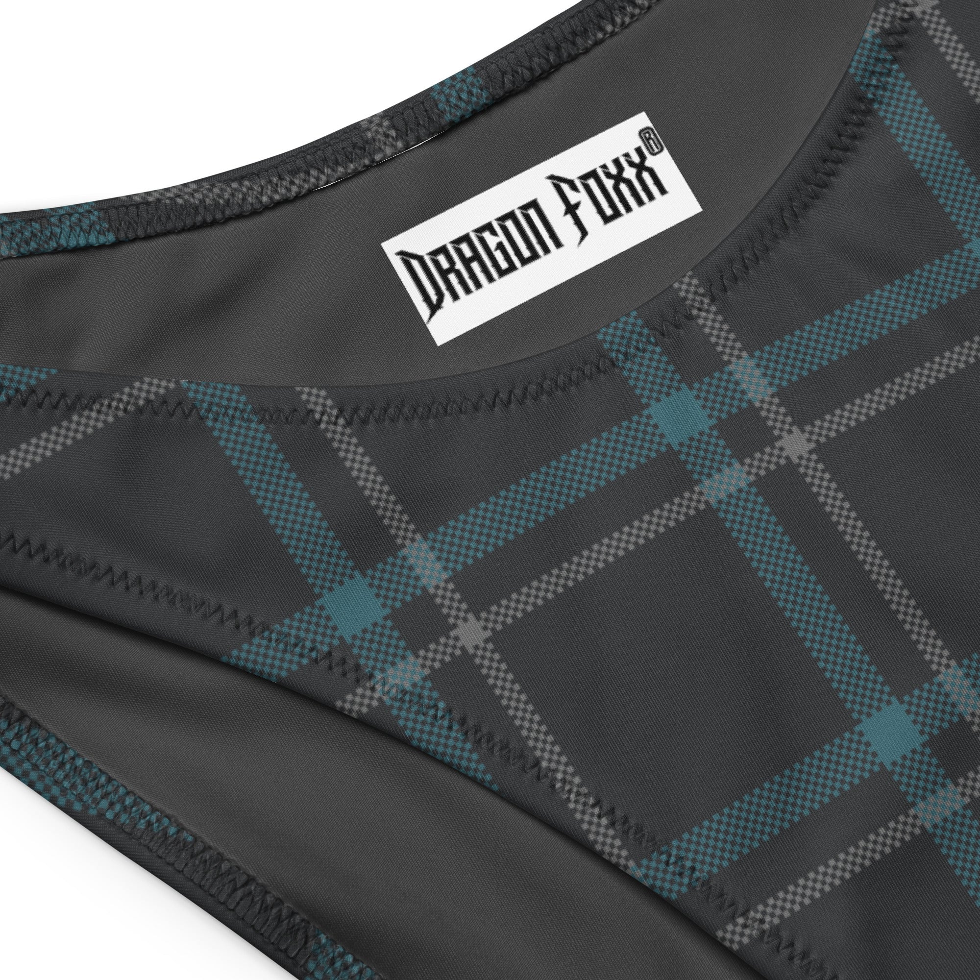 Grey - Teal Plaid Eco Bandeau BikiniEco Bandeau Bikini SetsProduct mockup4380915_22671