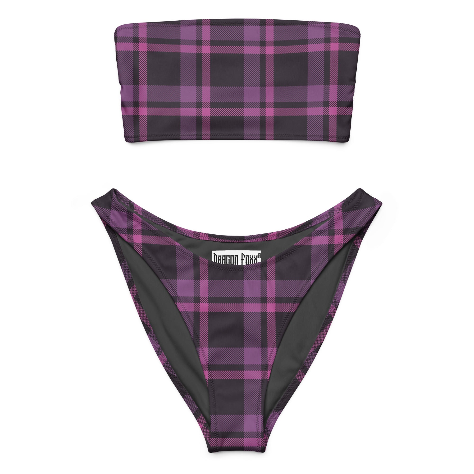 Lilac Havoc Plaid Eco Bandeau BikiniEco Bandeau Bikini SetsProduct mockup3606603_22671