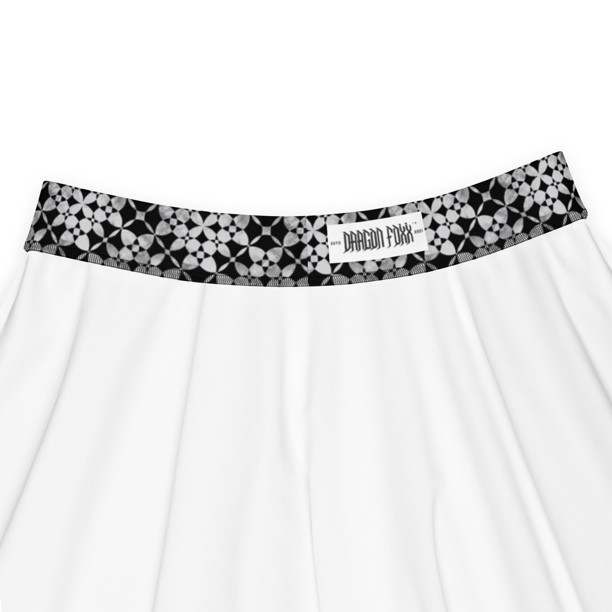 Monochrome Skater Skirt - Skater Skirt - DRAGON FOXX™ - Product mockup - 5071871_9606 - XS - Geometric - Black Skater Skirt - Black Skirt - Dragon Foxx® Monochrome Geometric Skater Skirt