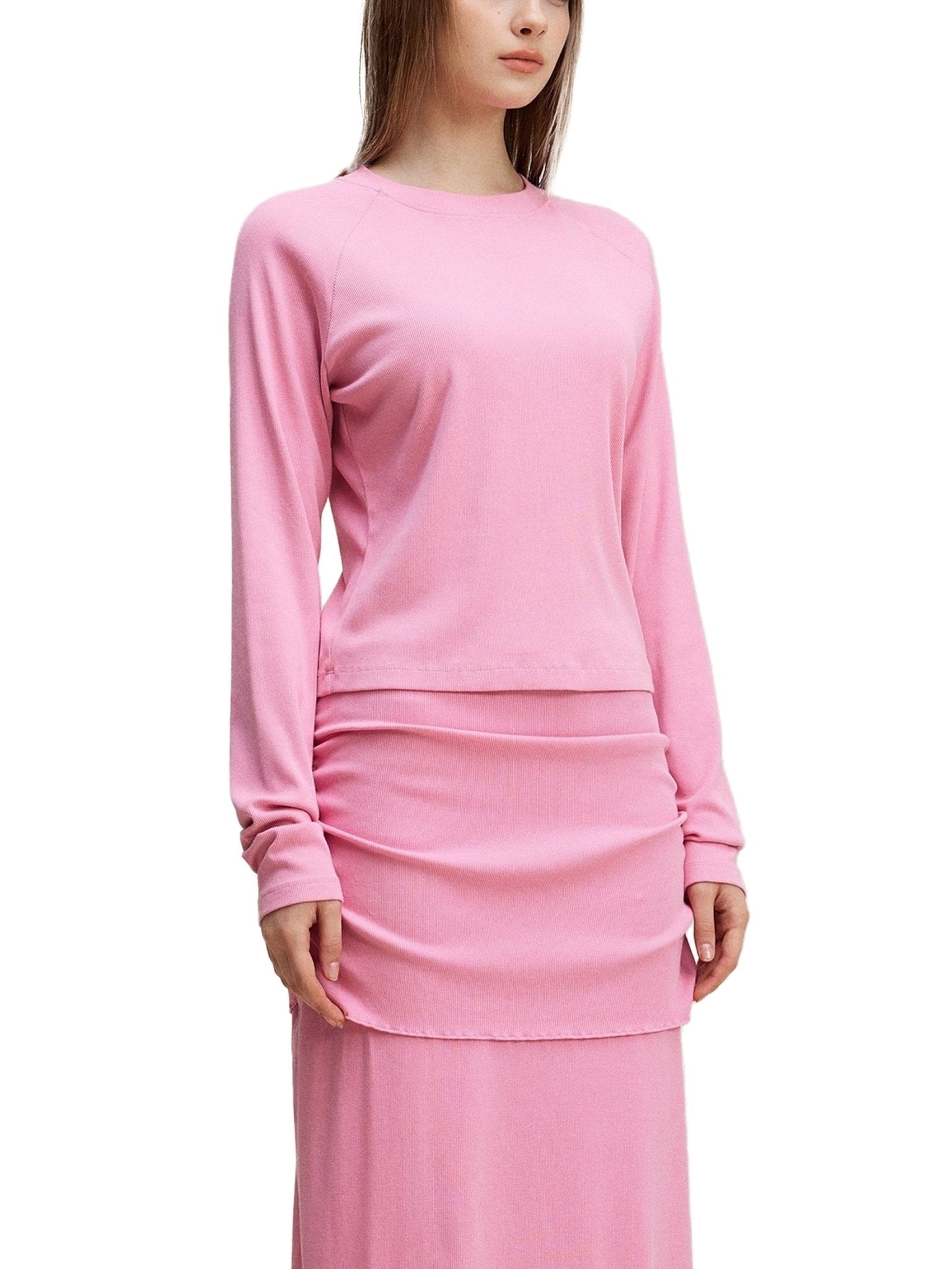 Rose Pink Dyed Washed Raglan Long Sleeve Slim T-ShirtDyed Washed Raglan Long Sleeve Slim T-ShirtRose Pink Dyed Washed Raglan Long Sleeve Slim T-Shirt250921PODND1129001