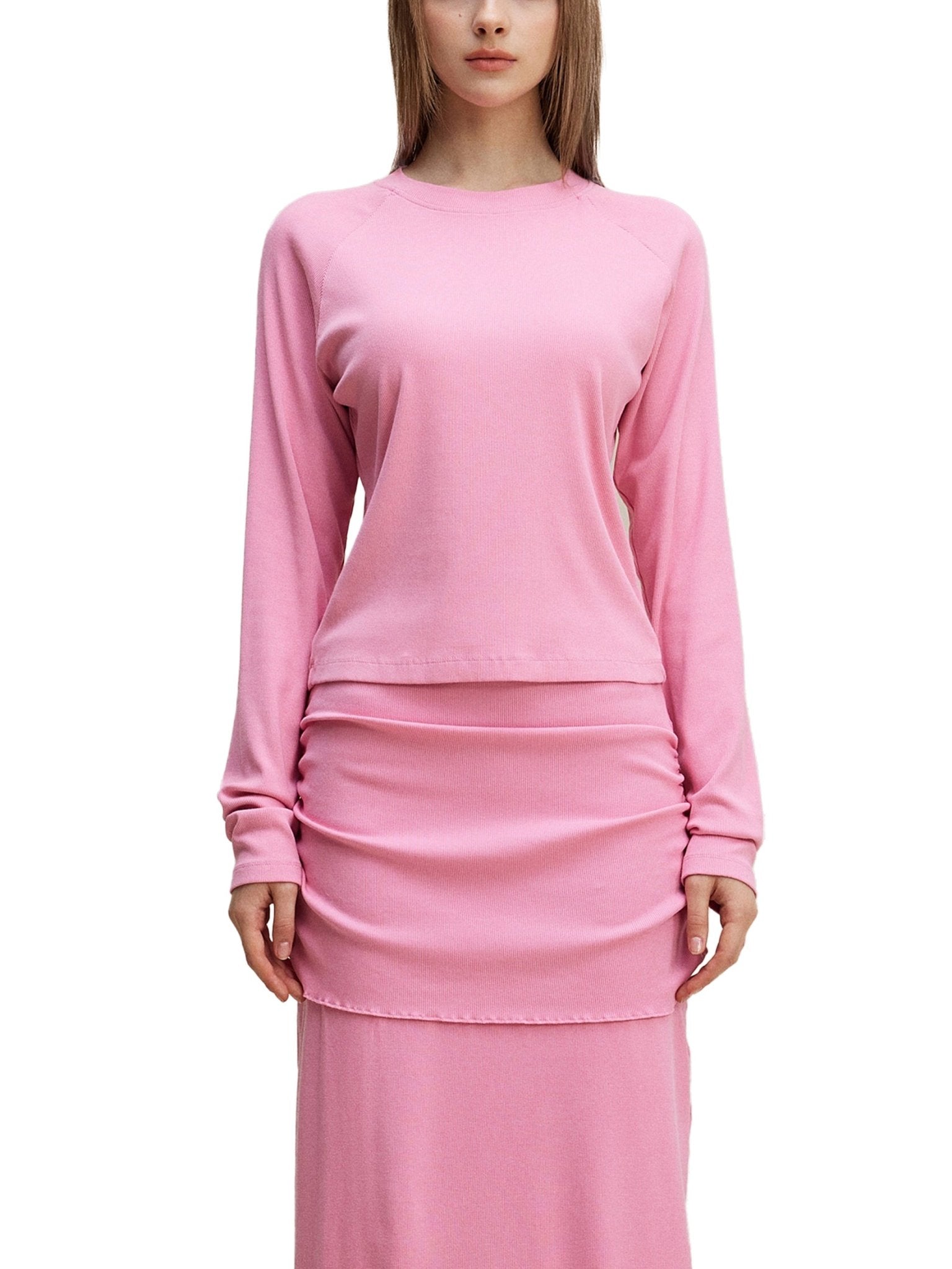 Rose Pink Dyed Washed Raglan Long Sleeve Slim T-ShirtDyed Washed Raglan Long Sleeve Slim T-ShirtRose Pink Dyed Washed Raglan Long Sleeve Slim T-Shirt250921PODND1129001