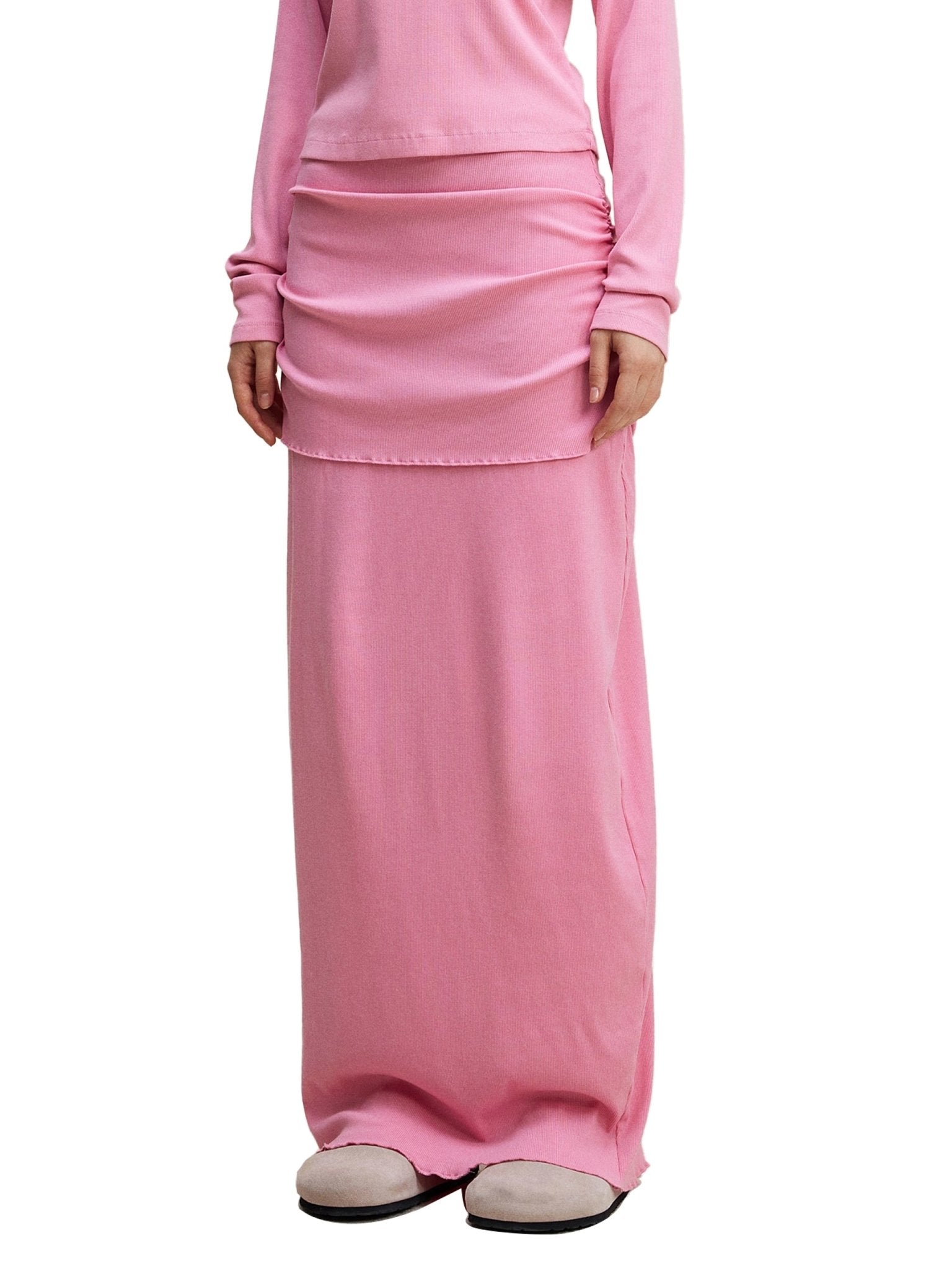 Rose Pink Dyed Washed Straight Hip - Hugging Slim Maxi SkirtSlim Maxi SkirtRose Pink Dyed Washed Straight Hip - Hugging Slim Maxi Skirt250921PODBL0799001