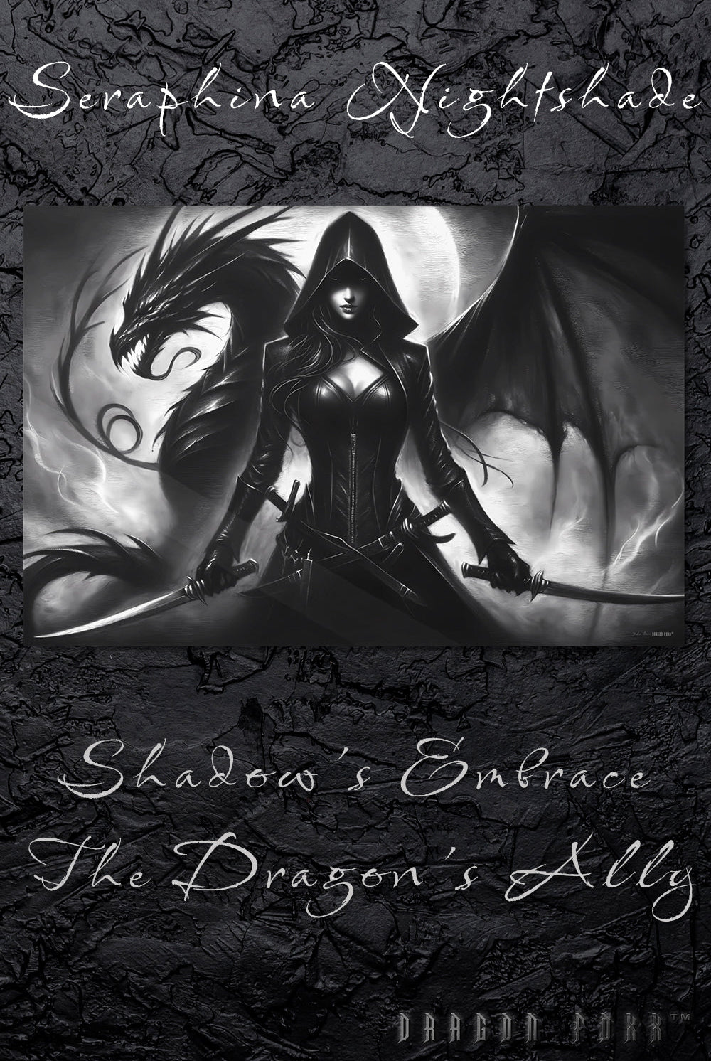 Shadow's Embrace: The Dragon's Ally - Metal Print - Signature Art - DRAGON FOXX™ - Shadow's Embrace: The Dragon's Ally - Metal Print - 5329244_15139 - 24″ × 36″ - Black/Gray/White - Fantasy Art - 24″ × 36″ - 24″ × 36″ Wall Art - Accessories