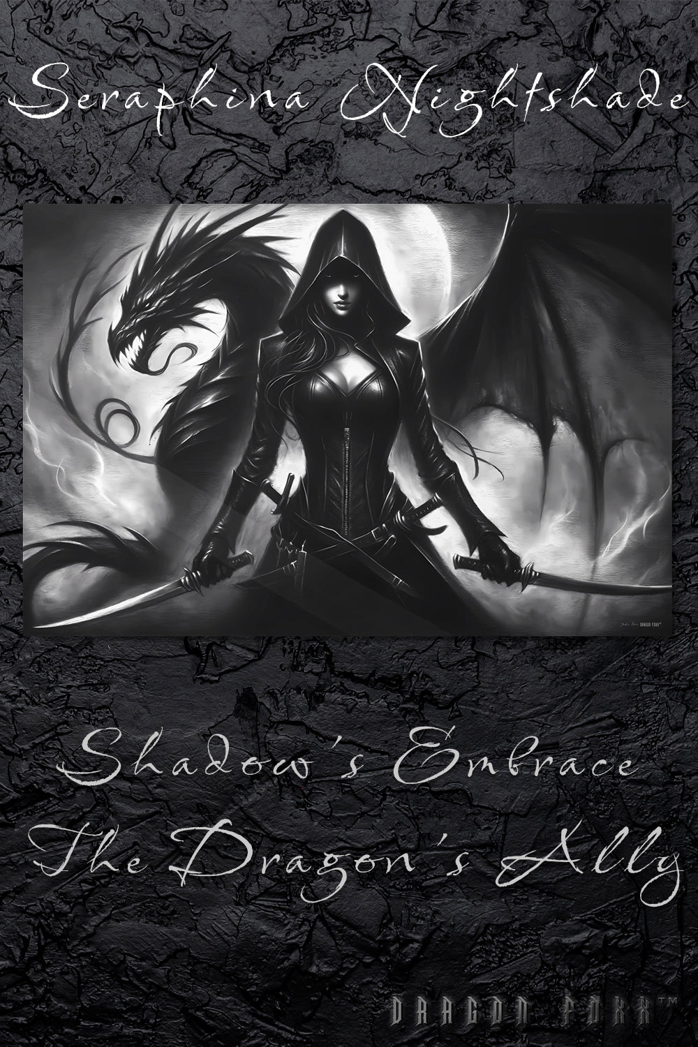 Shadow's Embrace: The Dragon's Ally - Metal Print - Signature Art - DRAGON FOXX™ - Shadow's Embrace: The Dragon's Ally - Metal Print - 5329244_15139 - 24″ × 36″ - Black/Gray/White - Fantasy Art - 24″ × 36″ - 24″ × 36″ Wall Art - Accessories
