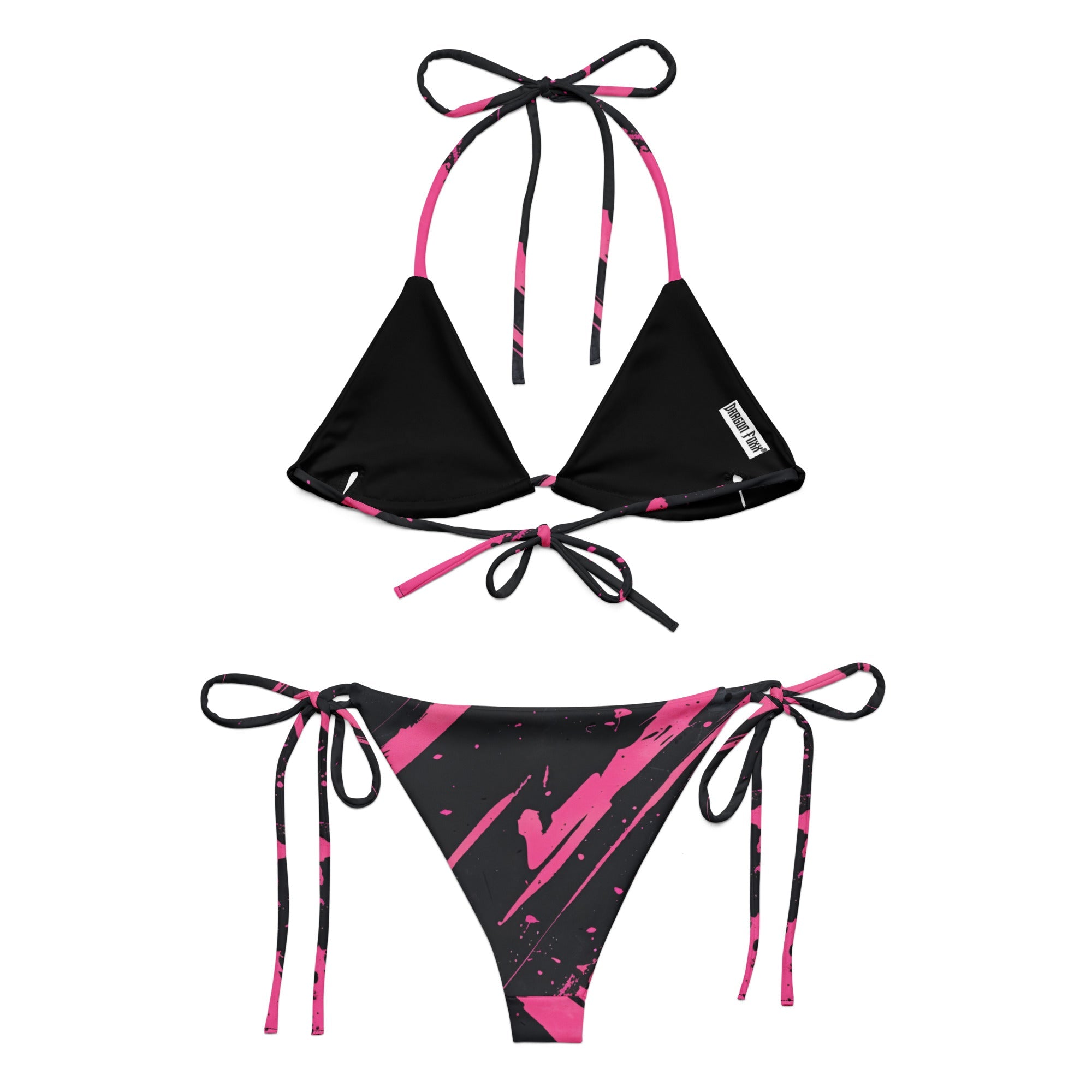 Splatter Pink and Black Grunge Eco String BikiniEco - String Bikini SetProduct mockup5372294_16553