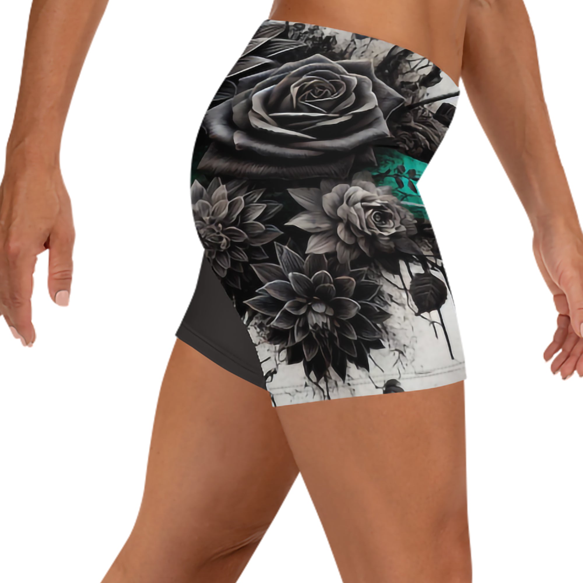 Teal Thorn - Women's Floral Gym Shorts - Women's Gym Shorts - DRAGON FOXX™ - Teal Thorn - Women's Floral Gym Shorts - 6748849_9296 - XS - Floral - Dragon Foxx™ - Dragon Foxx™ Women's Gym Shorts - Dragon Foxx™ Women's Shorts