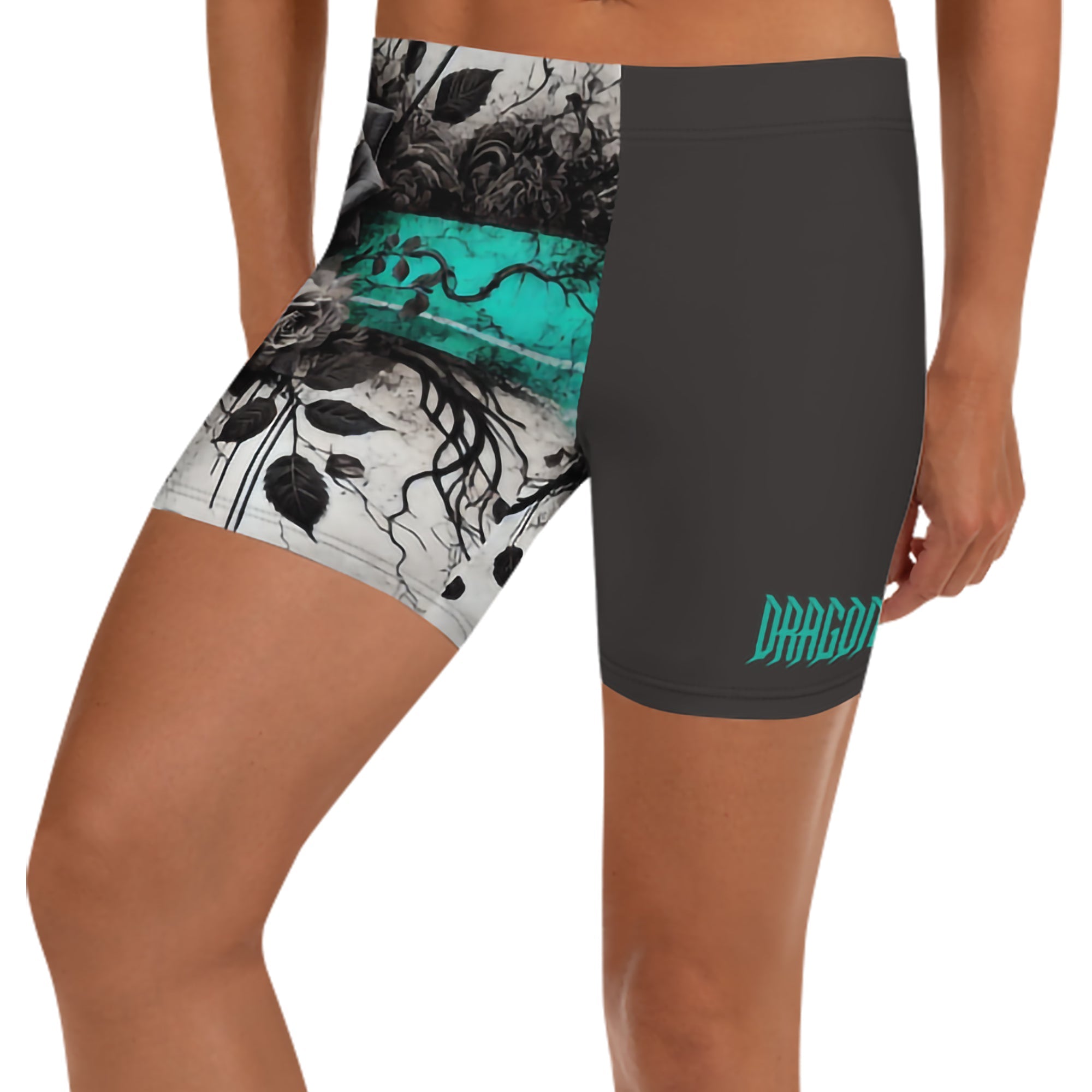 Teal Thorn - Women's Floral Gym Shorts - Women's Gym Shorts - DRAGON FOXX™ - Teal Thorn - Women's Floral Gym Shorts - 6748849_9296 - XS - Floral - Dragon Foxx™ - Dragon Foxx™ Women's Gym Shorts - Dragon Foxx™ Women's Shorts