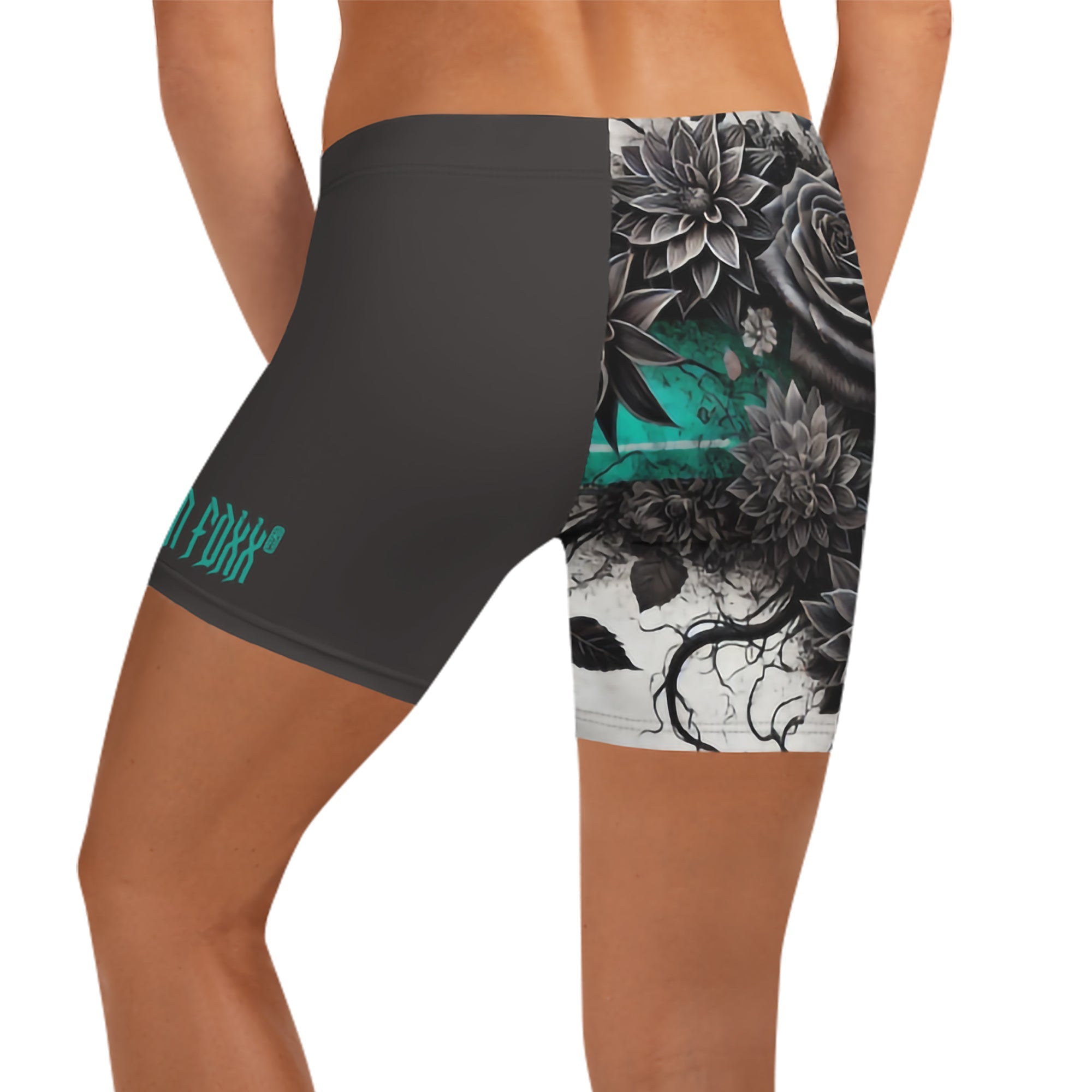 Teal Thorn - Women's Floral Gym Shorts - Women's Gym Shorts - DRAGON FOXX™ - Teal Thorn - Women's Floral Gym Shorts - 6748849_9296 - XS - Floral - Dragon Foxx™ - Dragon Foxx™ Women's Gym Shorts - Dragon Foxx™ Women's Shorts