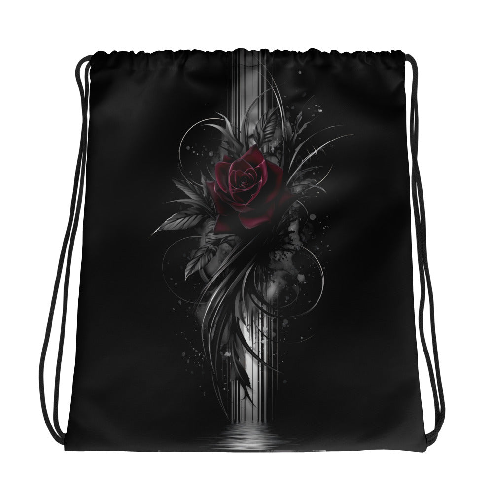 Thorned Reflection: Crimson Rise Drawstring BagDrawstring BagProduct mockup1178968_8894