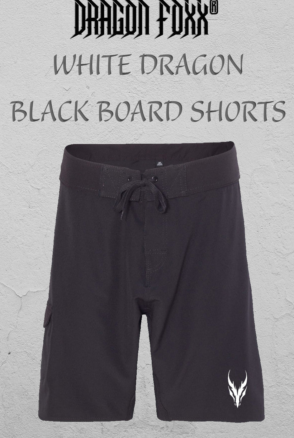 White Dragon Black Board Shorts - Men's Shorts - Apliiq - White Dragon Black Board Shorts - APQ - 4761399S71A1 - 30 - Solid Black - Black - Black Board Shorts - Black Shorts