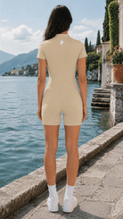 Women's Apricot Quarter-Zip Short Sleeve RomperRomperWomen's Apricot Quarter-Zip Short Sleeve Romper260618PODAG2634001