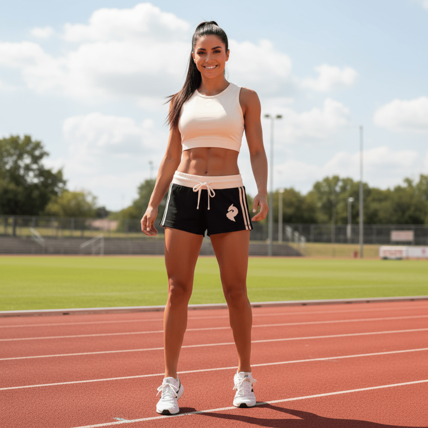 Women's Black Contrast Stripe Track ShortsContrast Stripe Track ShortsWomen's Black Contrast Stripe Track Shorts260419PODBJ1675001