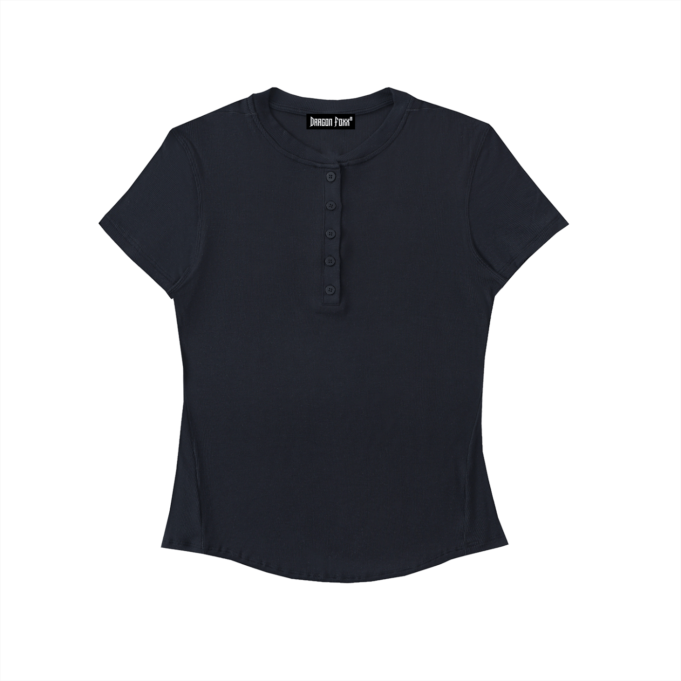 Women's Black Modal Bodycon Henley ShirtWomen's Modal Bodycon Henley ShirtWomen's Black Modal Bodycon Henley Shirt250906PODAA0585001
