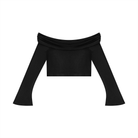 Women's Black Off - the - Shoulder Bell Sleeve Crop T-ShirtOff - the - Shoulder Bell Sleeve Crop T-ShirtWomen's Black Off - the - Shoulder Bell Sleeve Crop T-Shirt260507PODND2274001