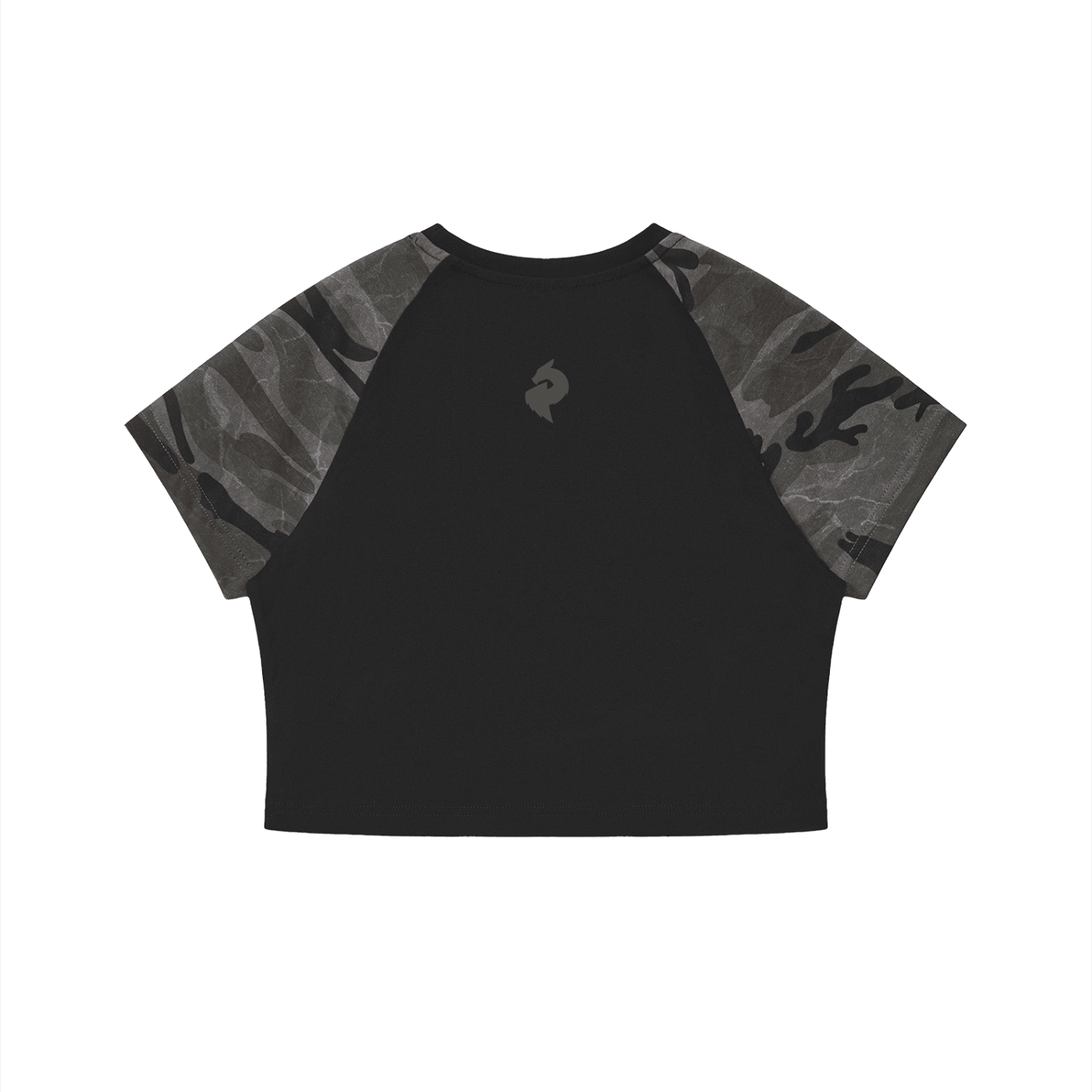 Women’s Black with Gray Camo Raglan Crop T-ShirtCamo Raglan Crop T-ShirtWomen’s Black with Gray Camo Raglan Crop T-Shirt260527PODAA3116001